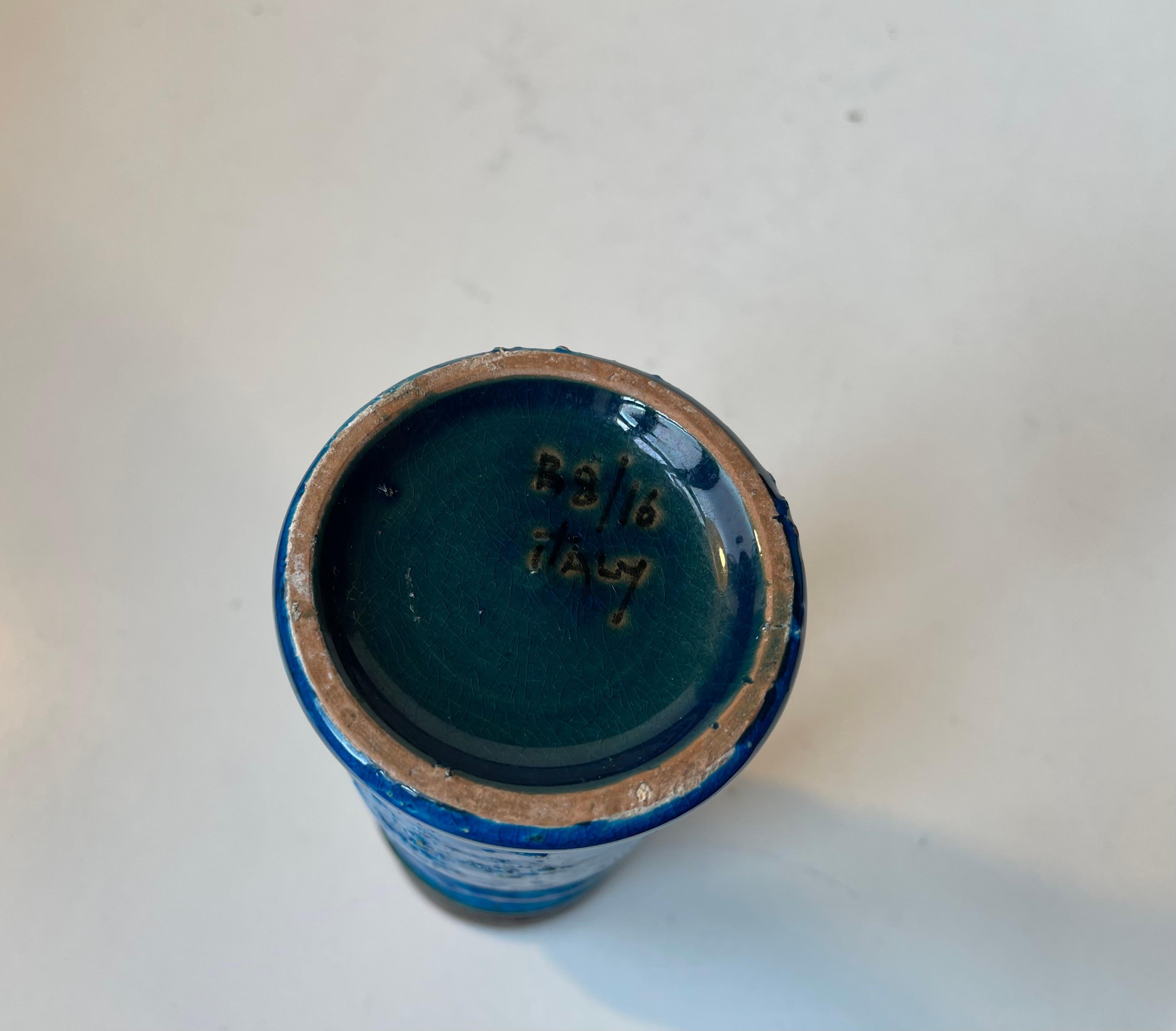 Vintage Italian Rimini Blue Glazed Stoneware Vase by Aldo Londi for Bitossi For Sale 3