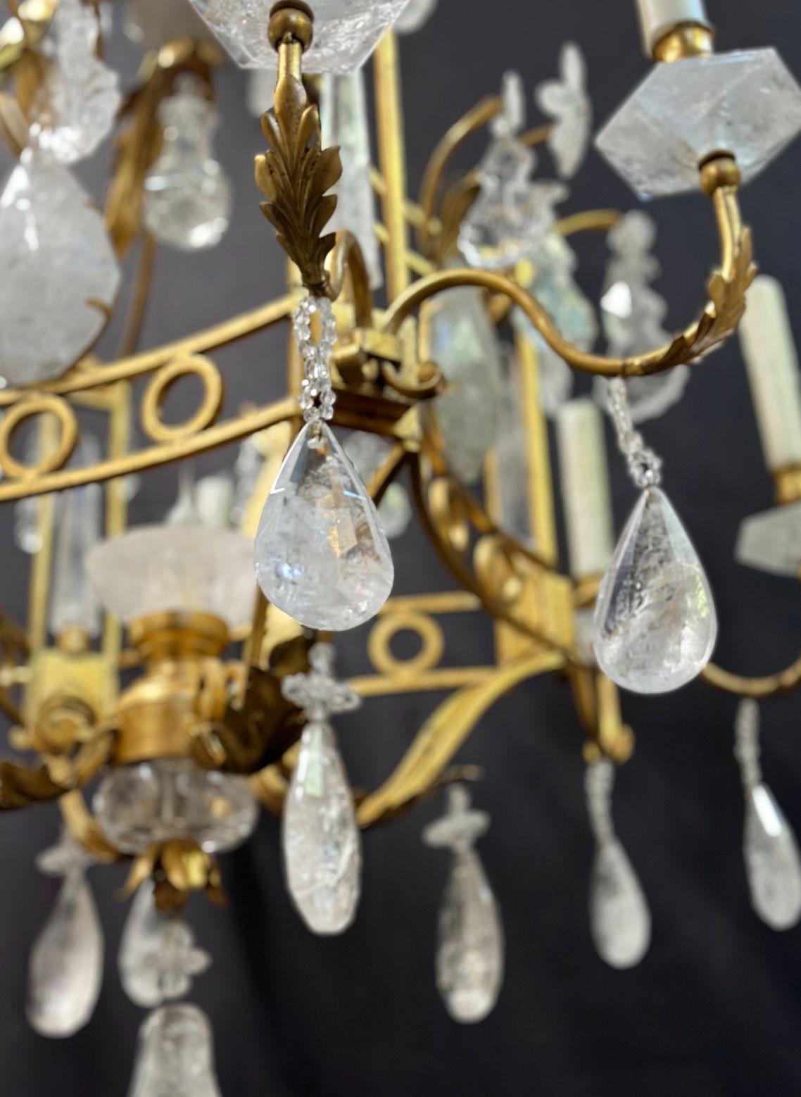 Vintage Italian Rock Crystal & Gilt Metal Chandelier, 20th Century For Sale 1