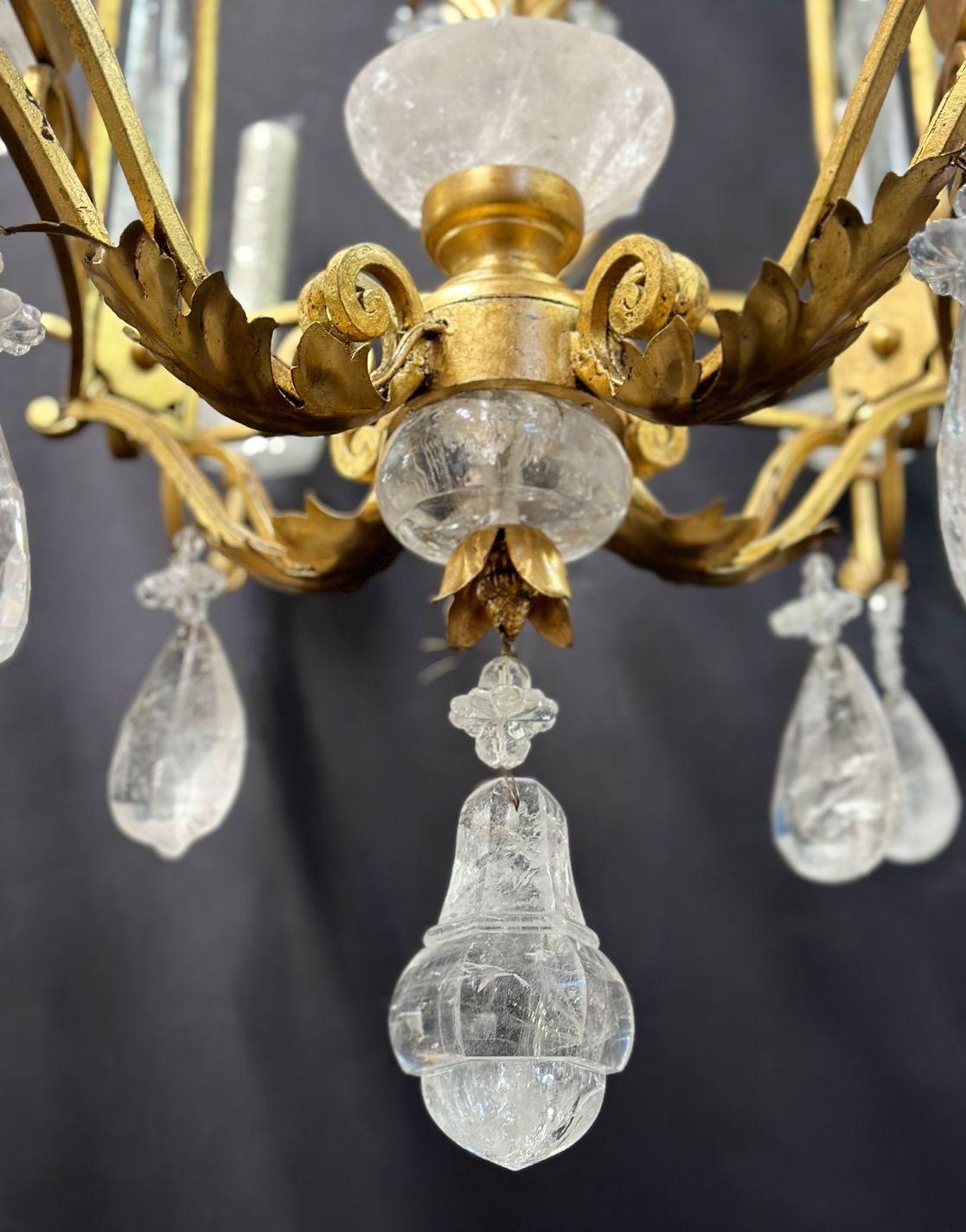 Vintage Italian Rock Crystal & Gilt Metal Chandelier, 20th Century For Sale 2
