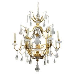 Vintage Italian Rock Crystal & Gilt Metal Chandelier, 20th Century