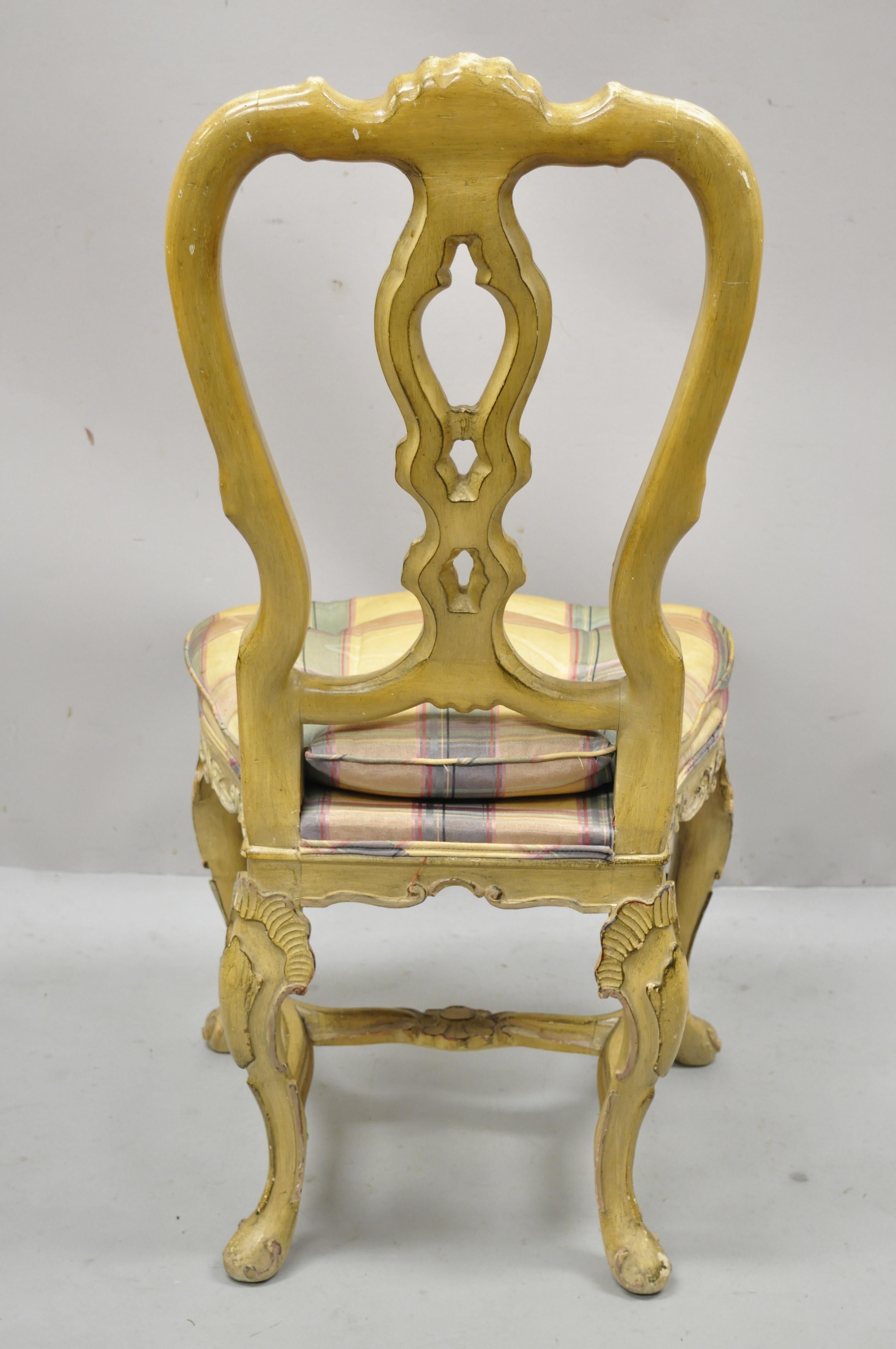 Vintage Italian Rococo Baroque Cream Distress Painted Dining Chairs, Set of 4 5