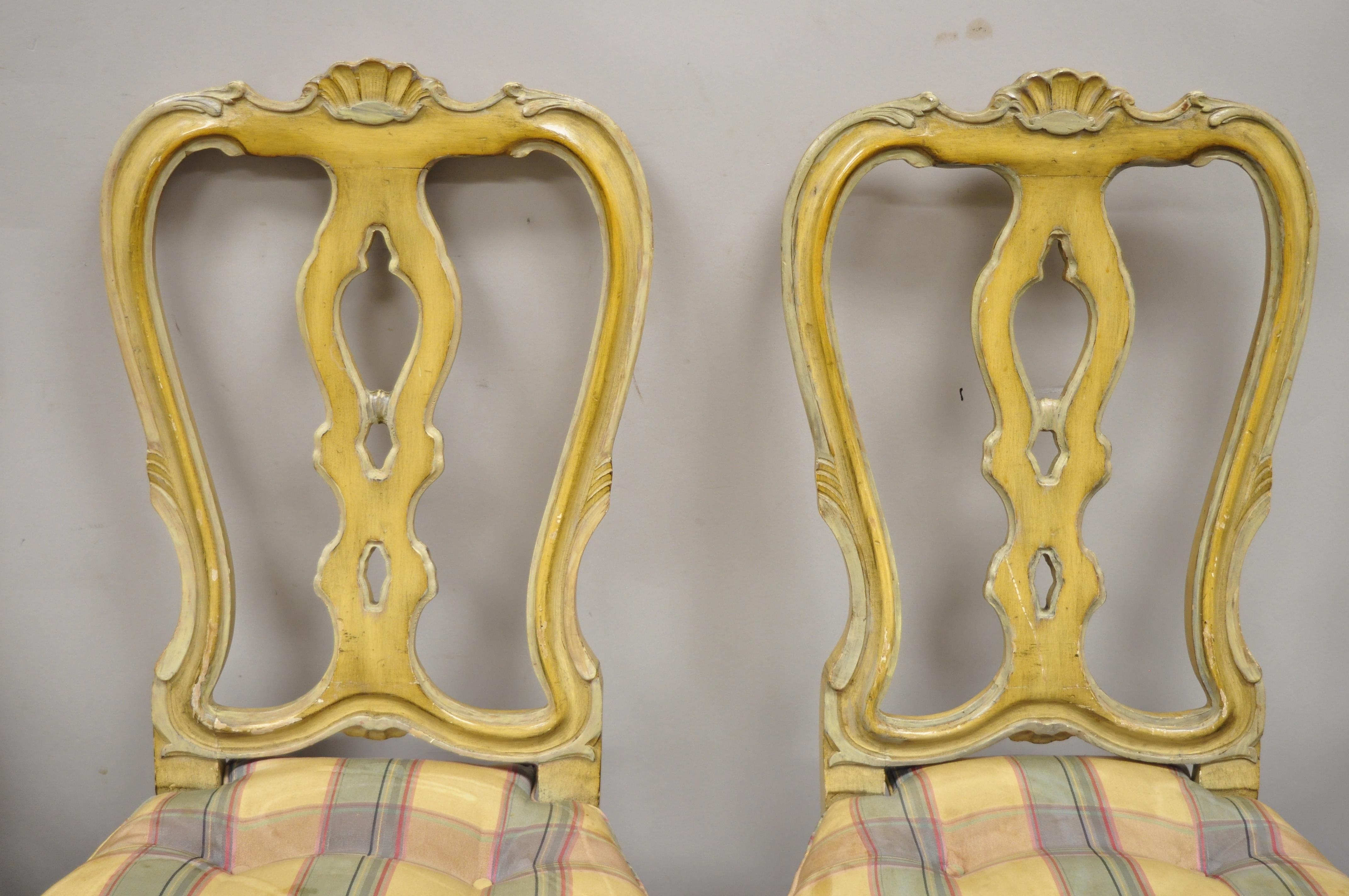 Vintage Italian Rococo Baroque Cream Distress Painted Dining Chairs, Set of 4 In Good Condition In Philadelphia, PA