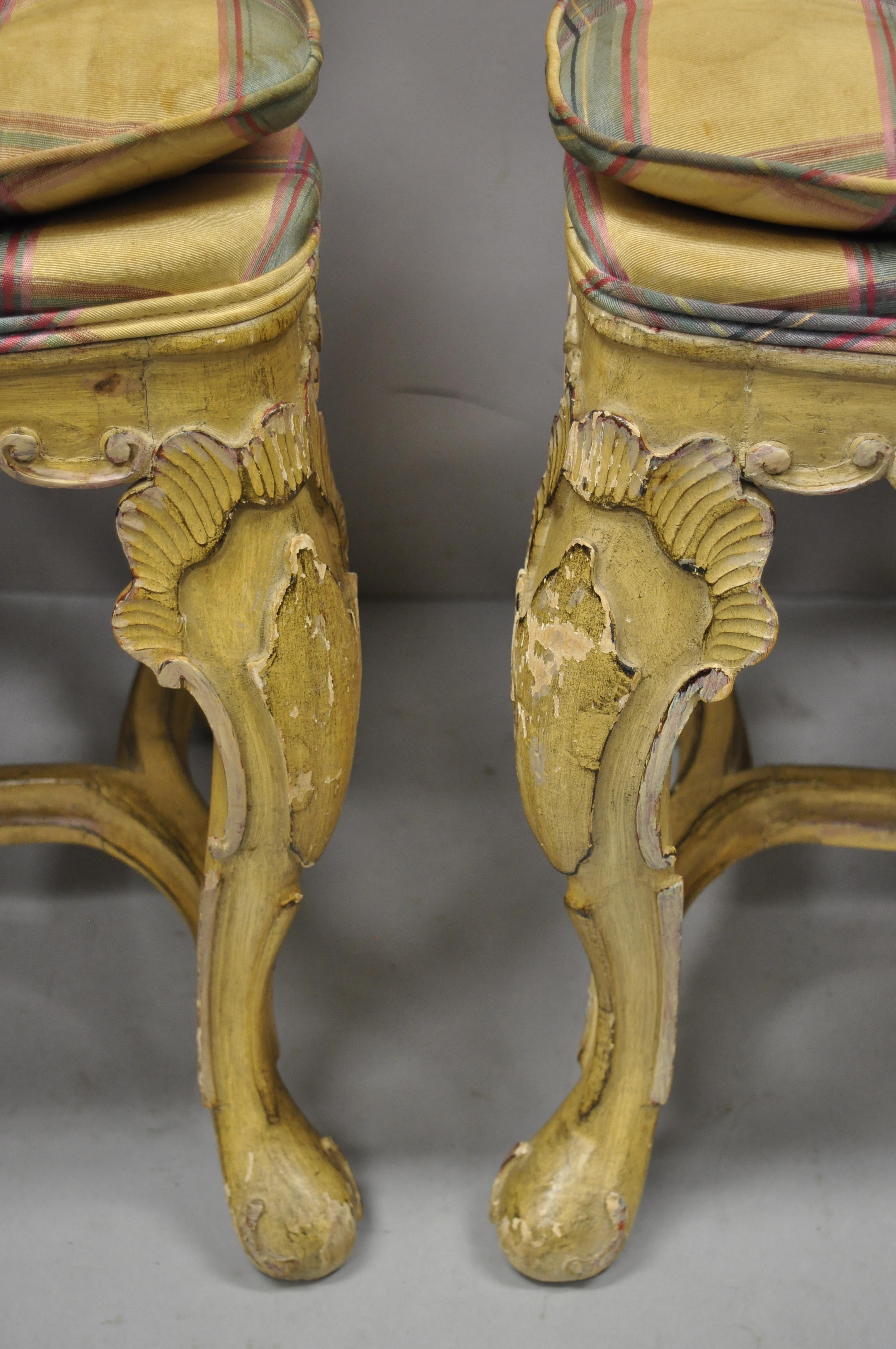 Vintage Italian Rococo Baroque Cream Distress Painted Dining Chairs, Set of 4 2