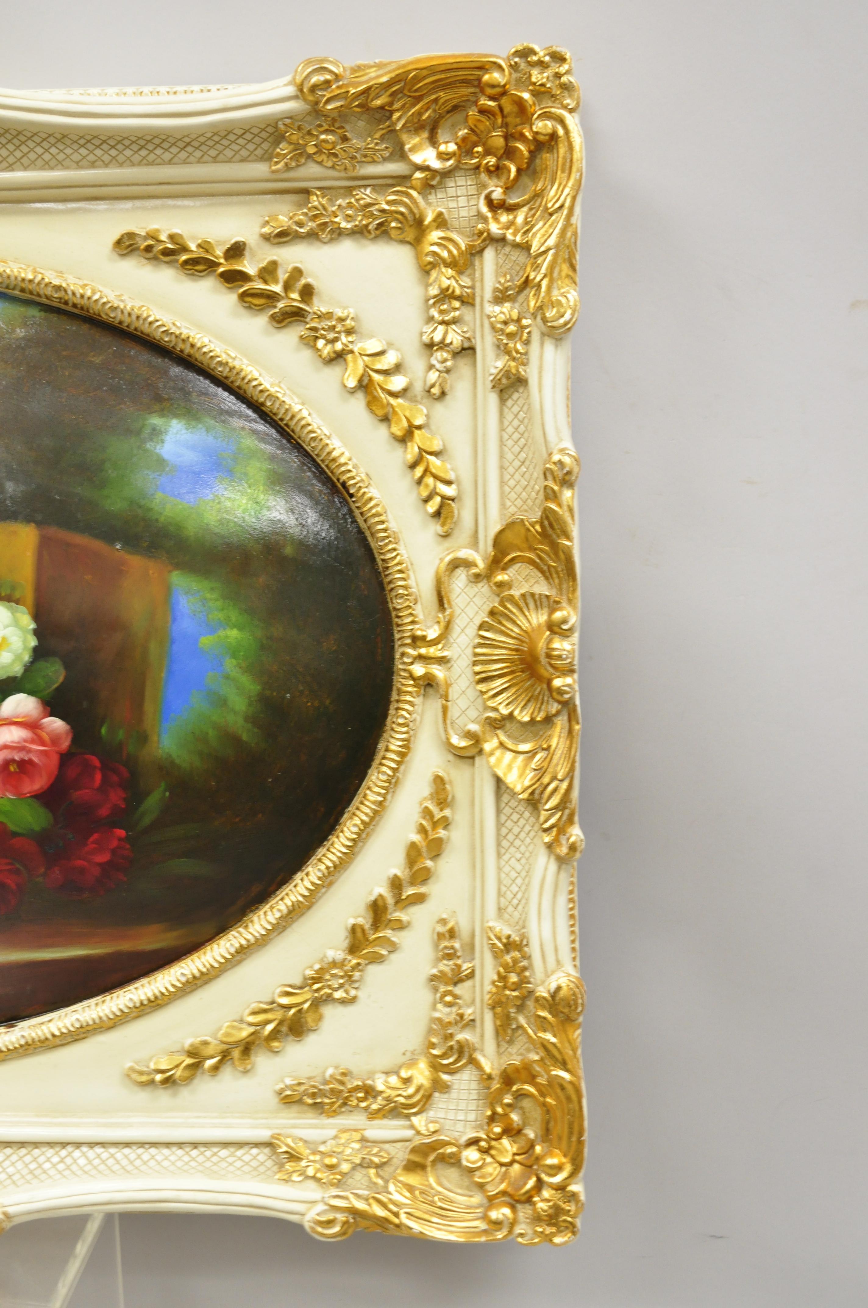 Vintage Italian Rococo Flower Still Life Wall Art Painting by Mirtex Trading In Good Condition For Sale In Philadelphia, PA