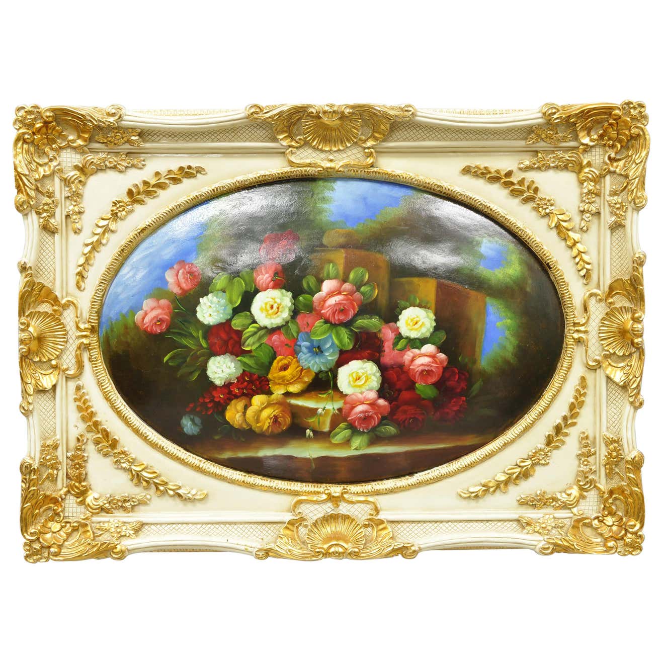 Vintage Italian Rococo Flower Still Life Wall Art Painting by Mirtex