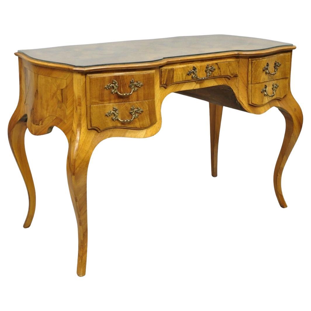 Vintage Italian Rococo French Country Burl Wood Olive Wood Inlay Writing Desk