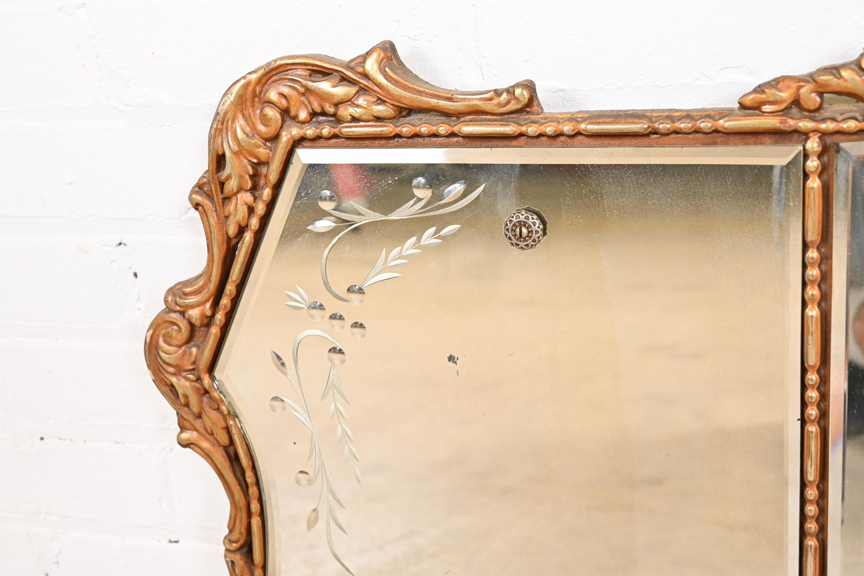 Vintage Italian Rococo Giltwood Triple Mirror 3