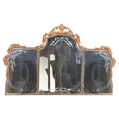 Specchio triplo rococò italiano vintage in legno dorato