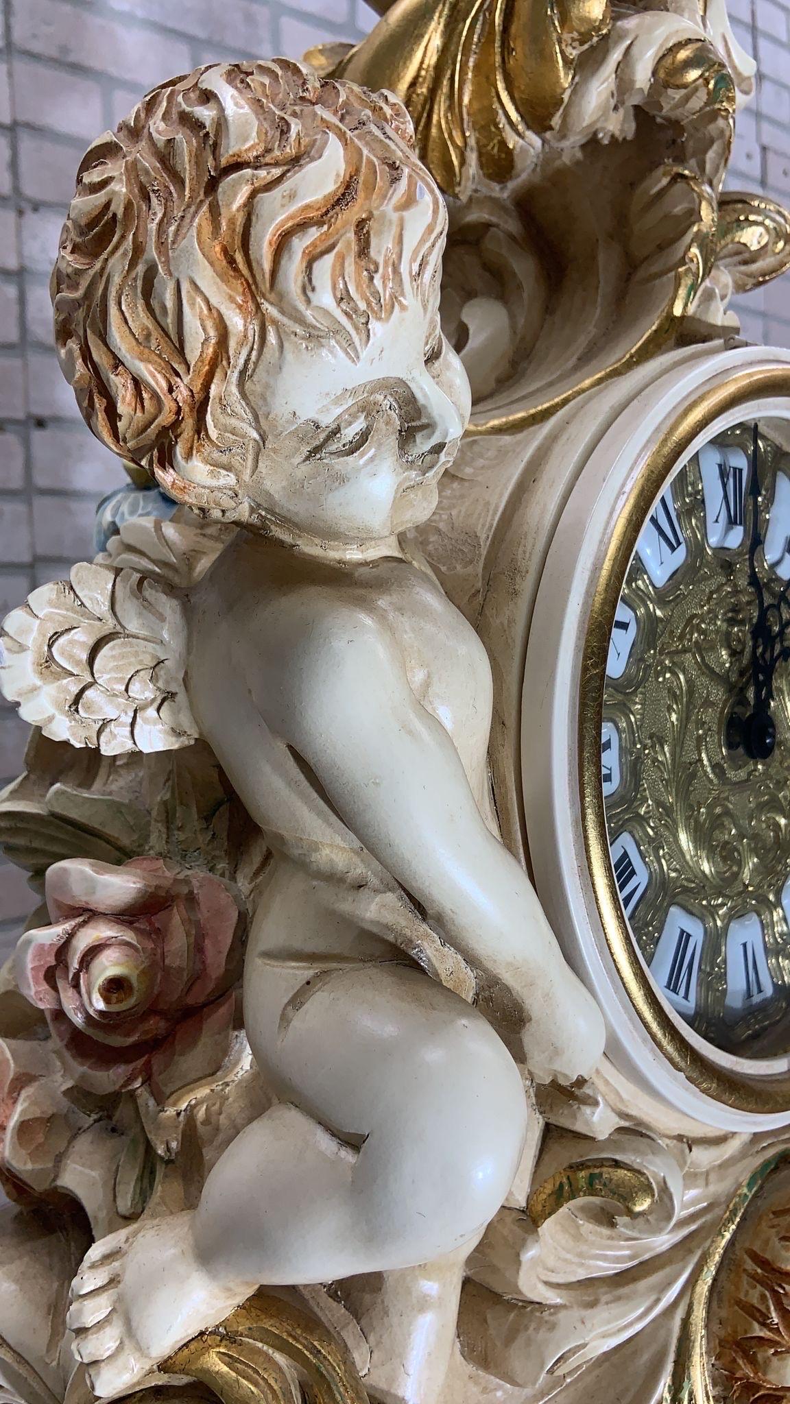 Vintage Italian Rococo Hand Carved and Painted Cherub/Angel Grandfathers Clock For Sale 6