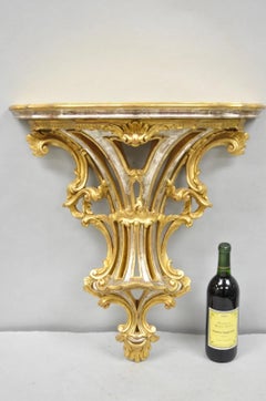 Vintage Italian Rococo Silver & Gold Giltwood Carved Large Wall Shelf Bracket