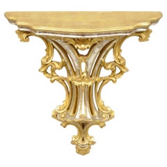 Vintage Italian Rococo Silver & Gold Giltwood Carved Large Wall Shelf Bracket