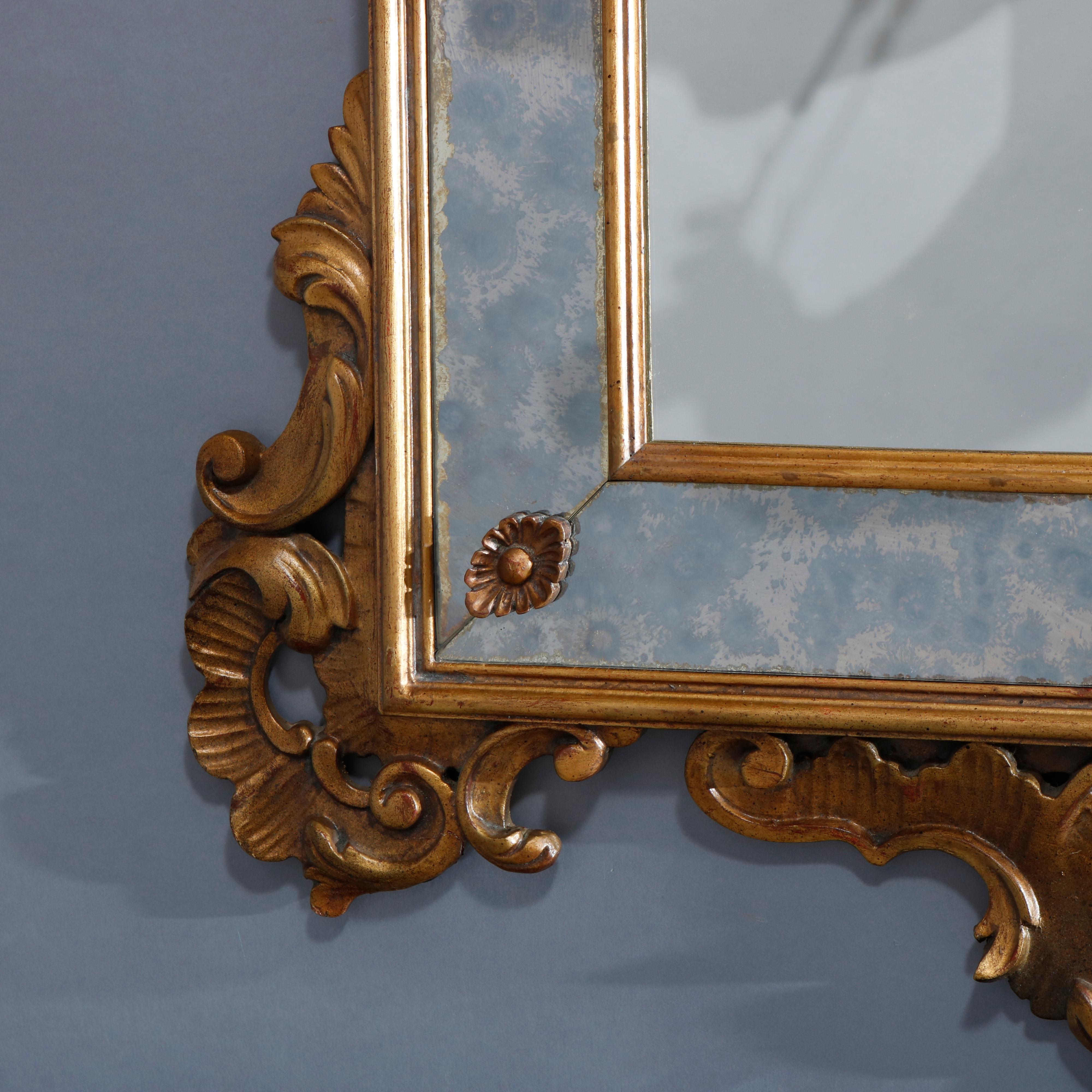 Vintage Italian Rococo Style Giltwood Parclose Over Mantel Mirror by Karges 8