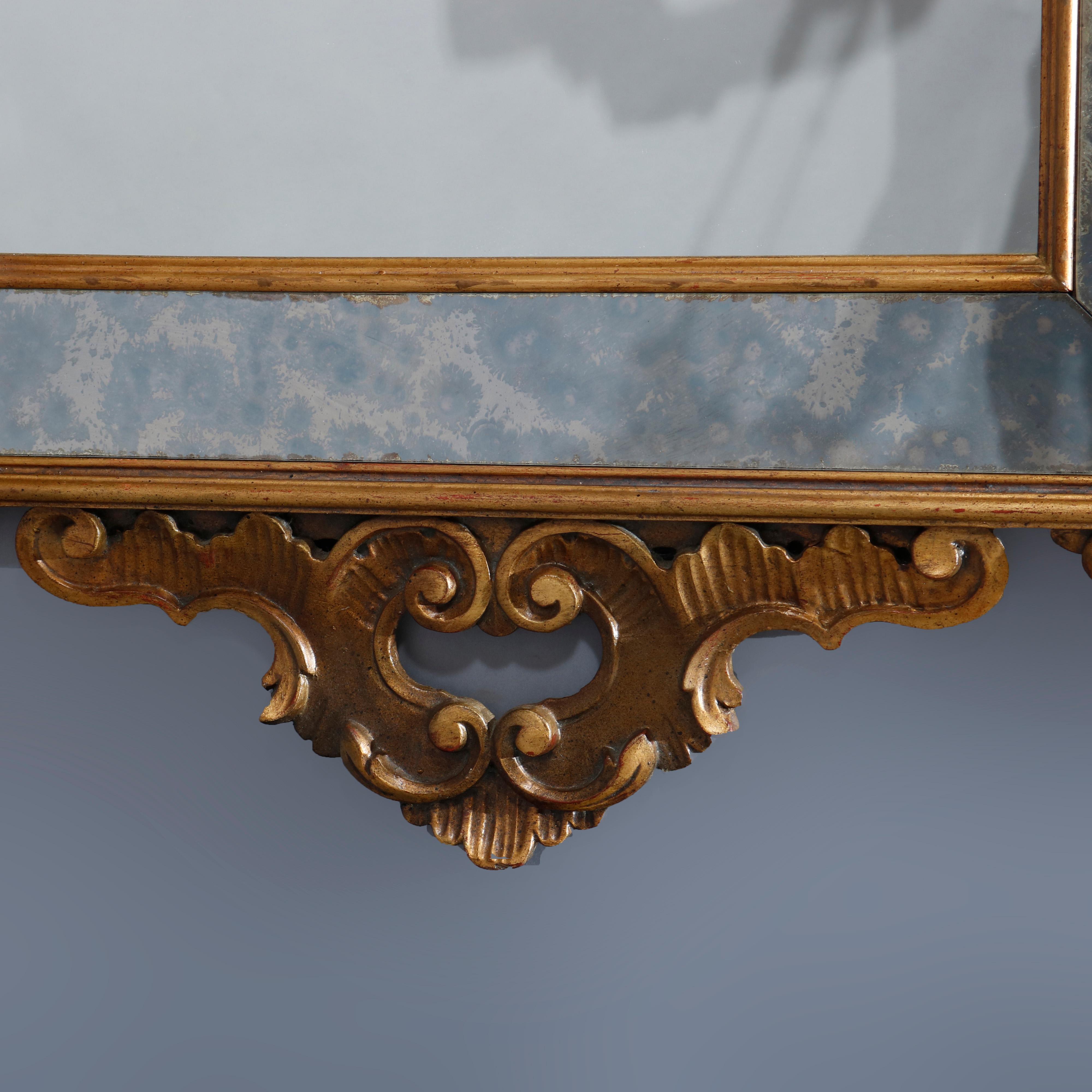 Vintage Italian Rococo Style Giltwood Parclose Over Mantel Mirror by Karges 9
