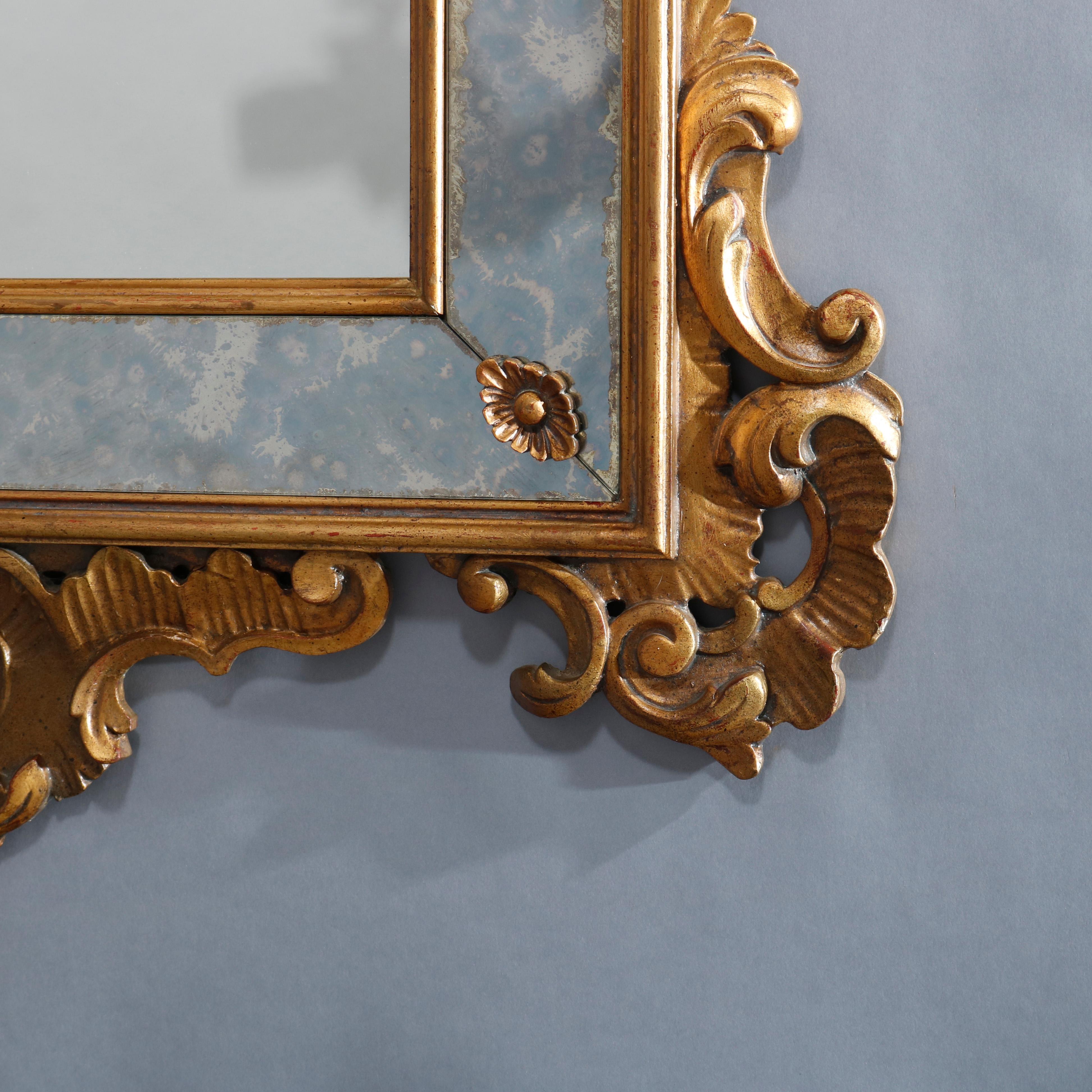 Vintage Italian Rococo Style Giltwood Parclose Over Mantel Mirror by Karges 10