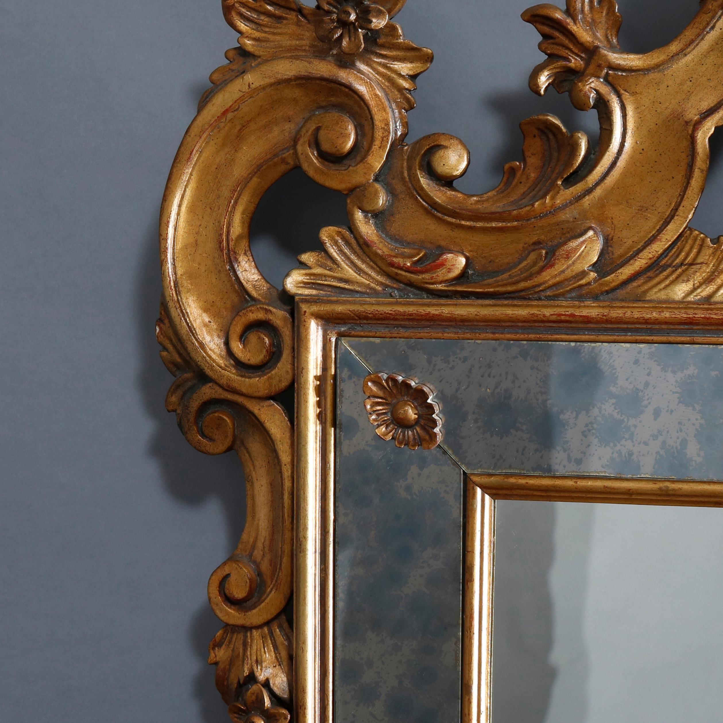 American Vintage Italian Rococo Style Giltwood Parclose Over Mantel Mirror by Karges