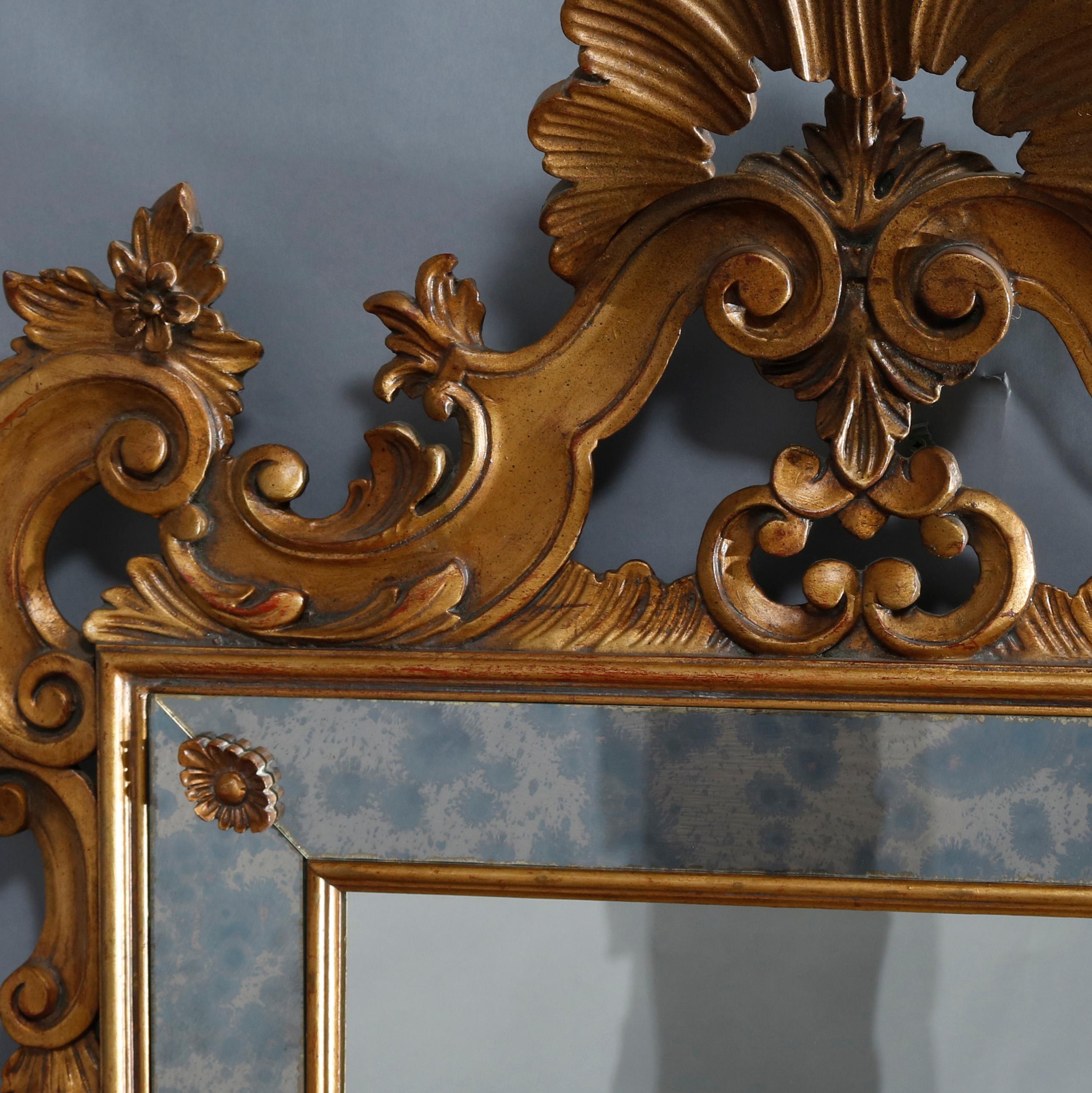 Vintage Italian Rococo Style Giltwood Parclose Over Mantel Mirror by Karges In Good Condition In Big Flats, NY