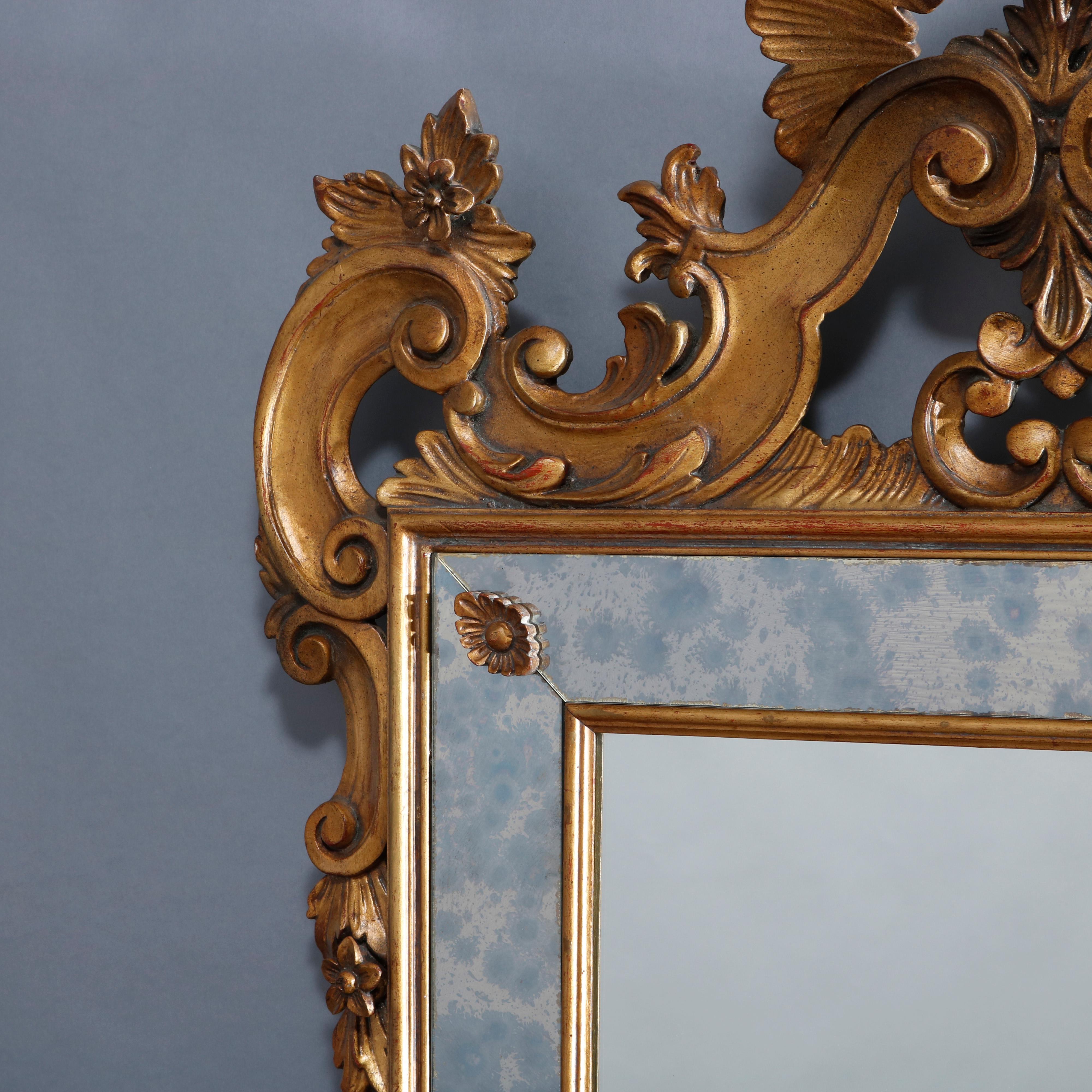 20th Century Vintage Italian Rococo Style Giltwood Parclose Over Mantel Mirror by Karges