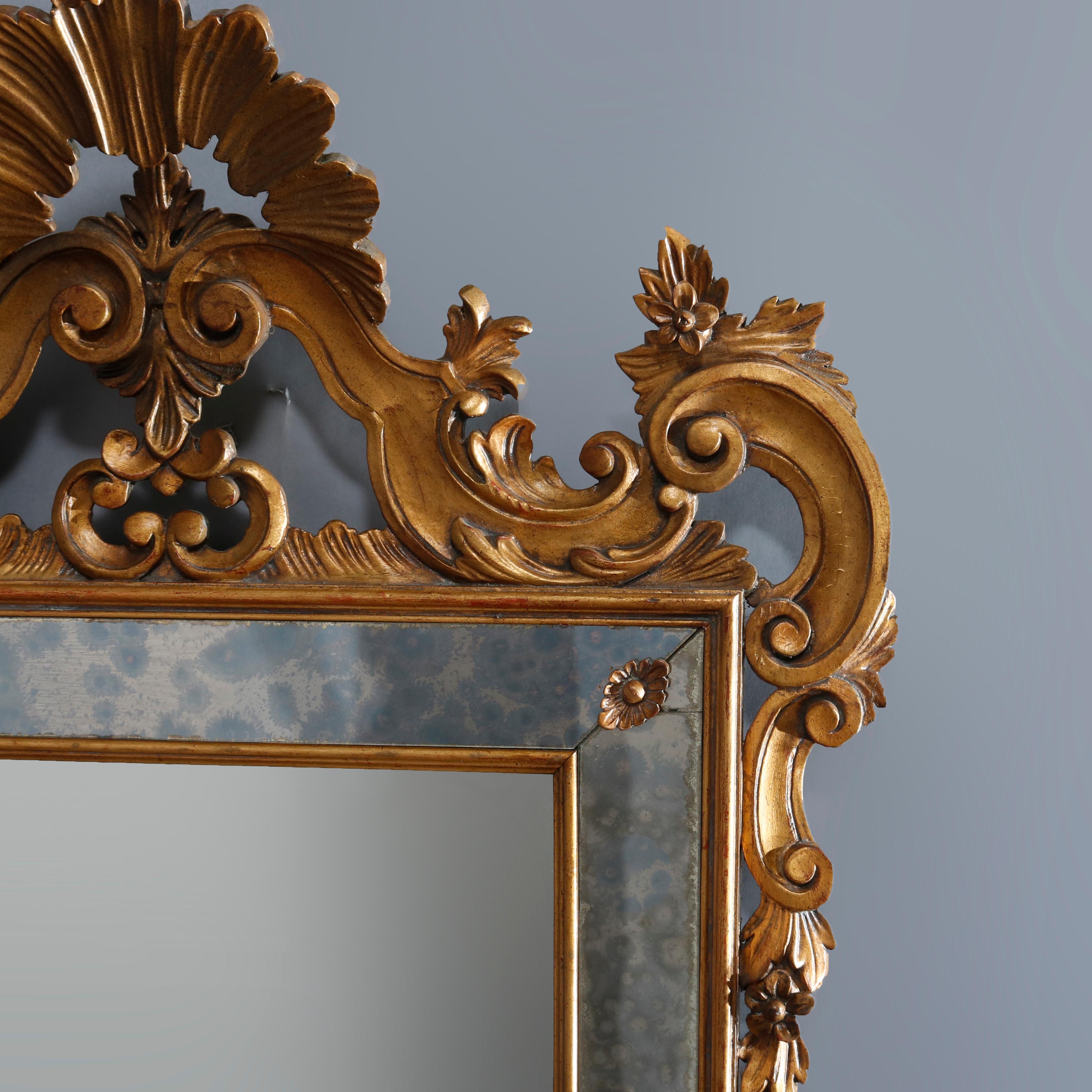 Vintage Italian Rococo Style Giltwood Parclose Over Mantel Mirror by Karges 2