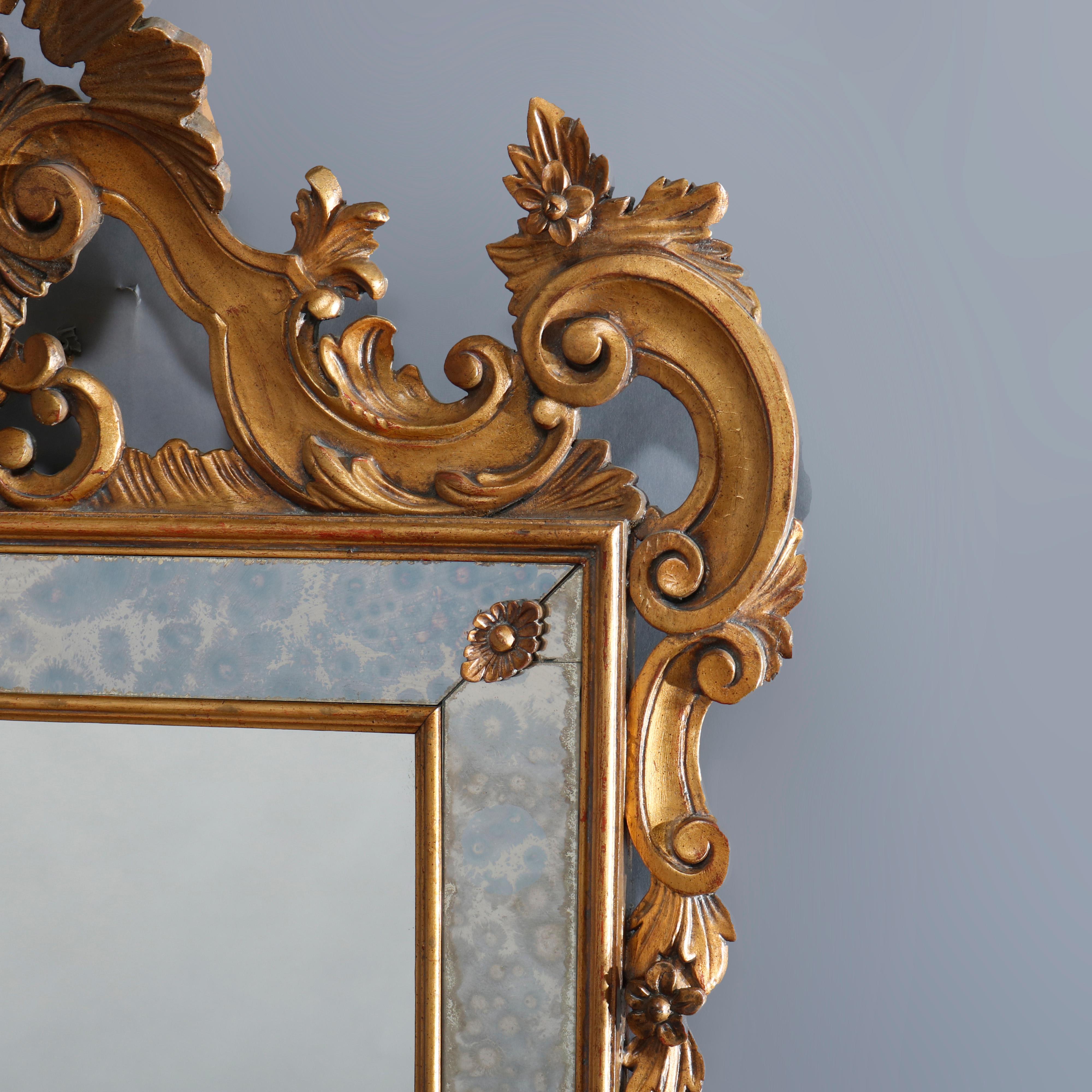 Vintage Italian Rococo Style Giltwood Parclose Over Mantel Mirror by Karges 3