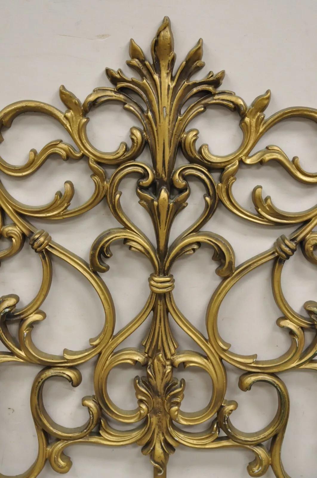 Unknown Vintage Italian Rococo Style Gold Gilt Metal Scrolling King Size Bed Headboard