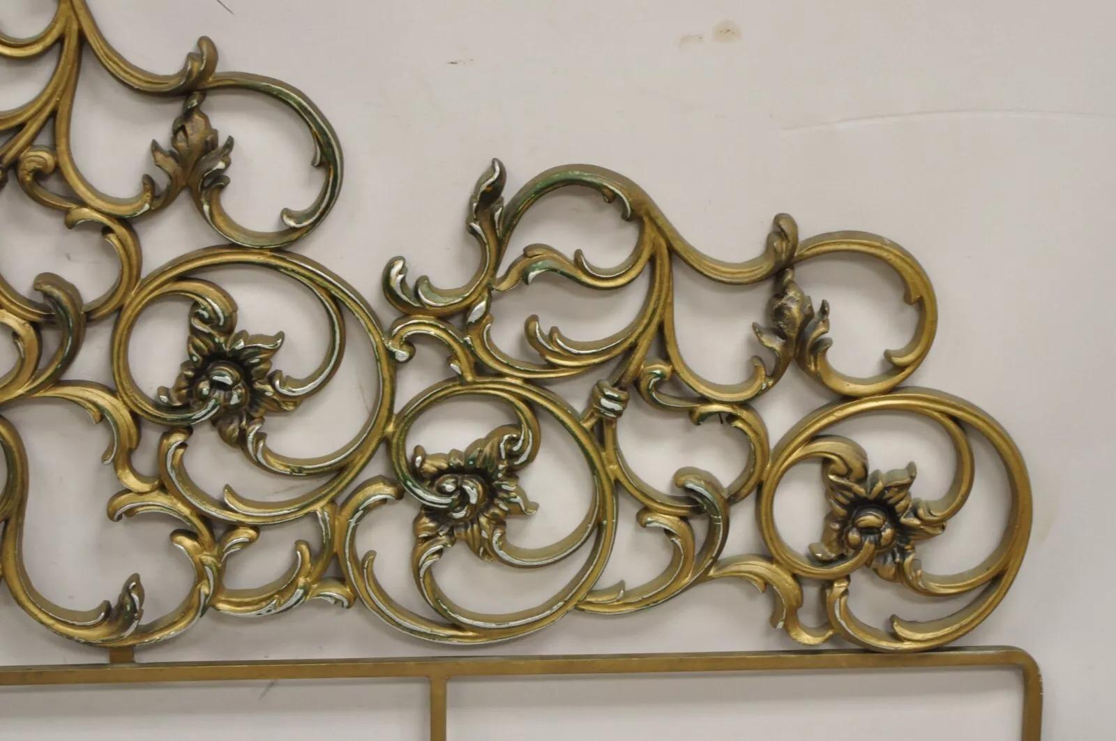 Vintage Italian Rococo Style Gold Gilt Metal Scrolling King Size Bed Headboard 1