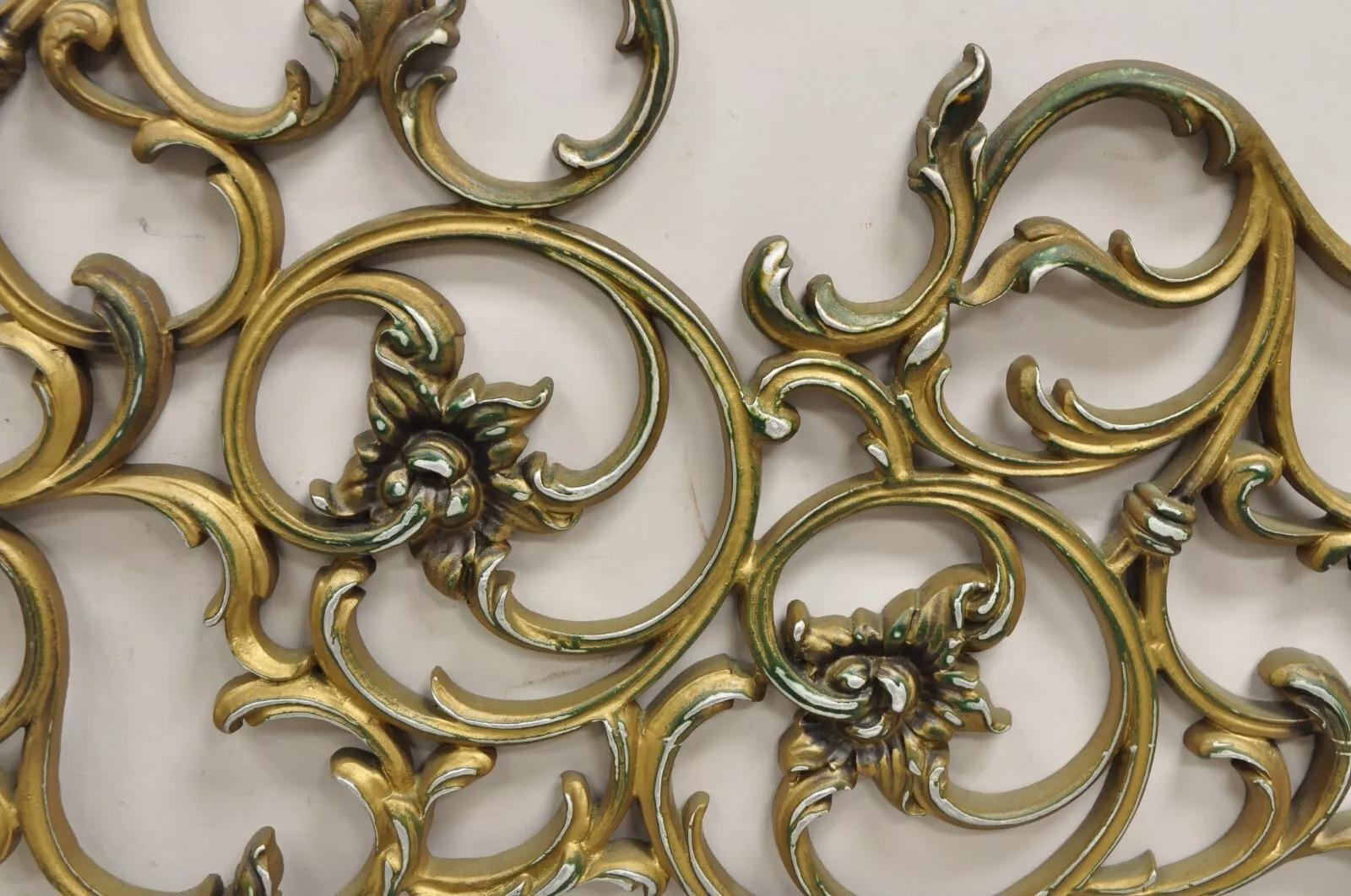 Vintage Italian Rococo Style Gold Gilt Metal Scrolling King Size Bed Headboard 2