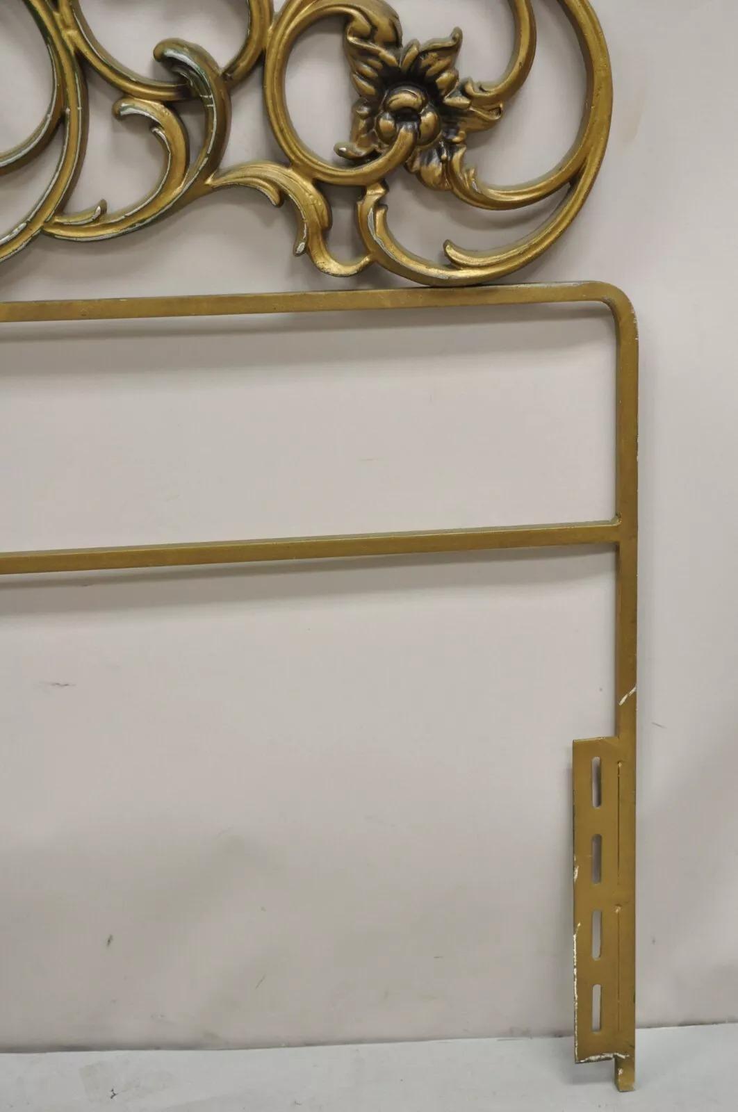 Vintage Italian Rococo Style Gold Gilt Metal Scrolling King Size Bed Headboard 3
