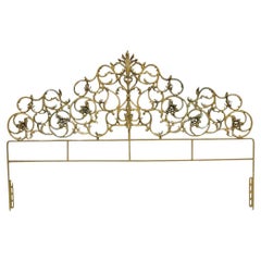 Vintage Italian Rococo Style Gold Gilt Metal Scrolling King Size Bed Headboard
