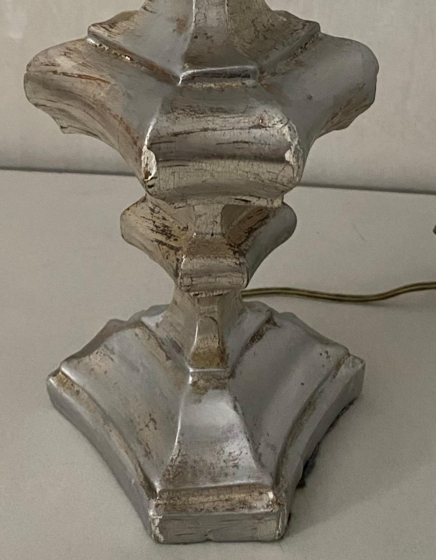 Vintage Italian Rococo Style Silver Gilt Table Lamp In Good Condition For Sale In Sheffield, MA
