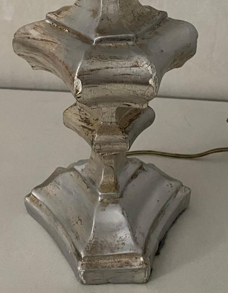 Vintage Italian Rococo Style Silver Gilt Table Lamp In Good Condition For Sale In Great Barrington, MA