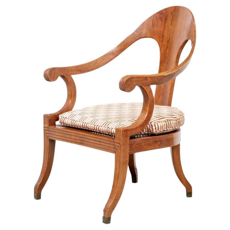 Vintage Italian Roman Spoon Back Chair In Olive Wood for Restoration For Sale