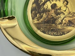 Vintage Italian Romeo & Juliet Ashtray Trinket Dish Green Glass With Gold 1950