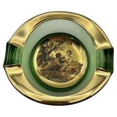 Italienischer Romeo & Juliet-Aschenbecher im Vintage-Stil, Trinket-Schale, grünes Glas mit Gold, 1950