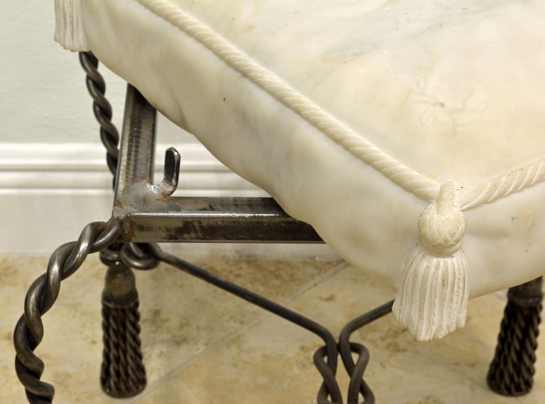 Vintage Italian Rope and Tassel Design Bench with Carved Marble Seat 4