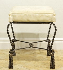 Vintage Italian Rope and Tassel Design Bench with Carved Marble Seat