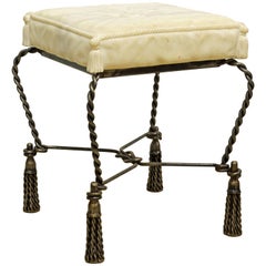 Vintage Italian Rope and Tassel Design Bench with Carved Marble Seat