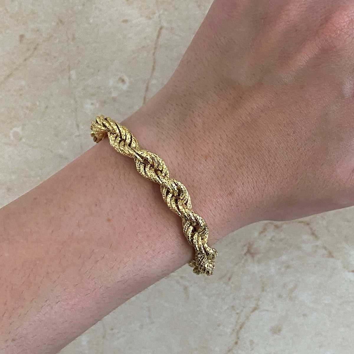 Art Deco Vintage Italian Rope Design Bracelet, 14K Yellow Gold For Sale