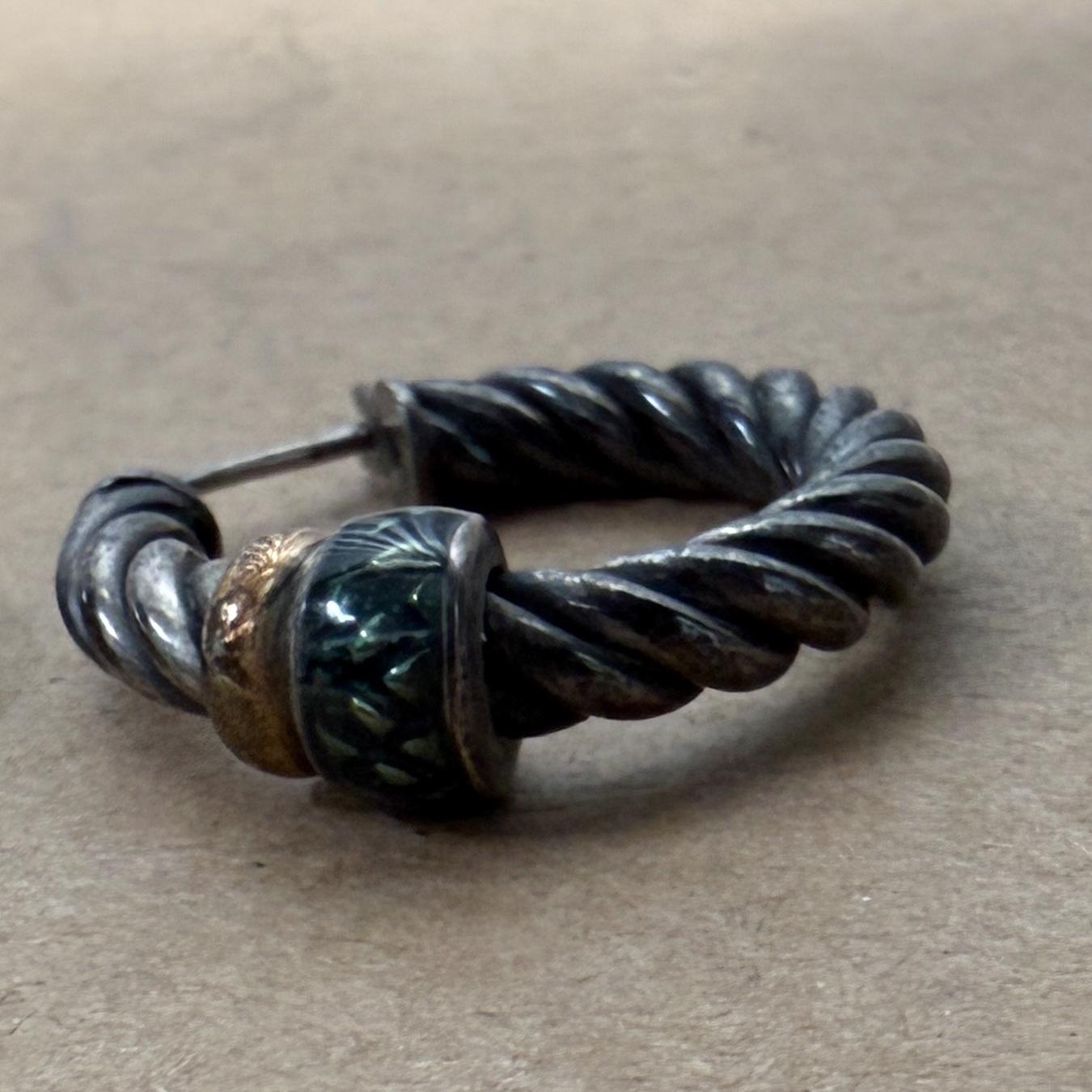 20th Century Italian Hoop Earrings Cable Twist Silver and 18K For Sale