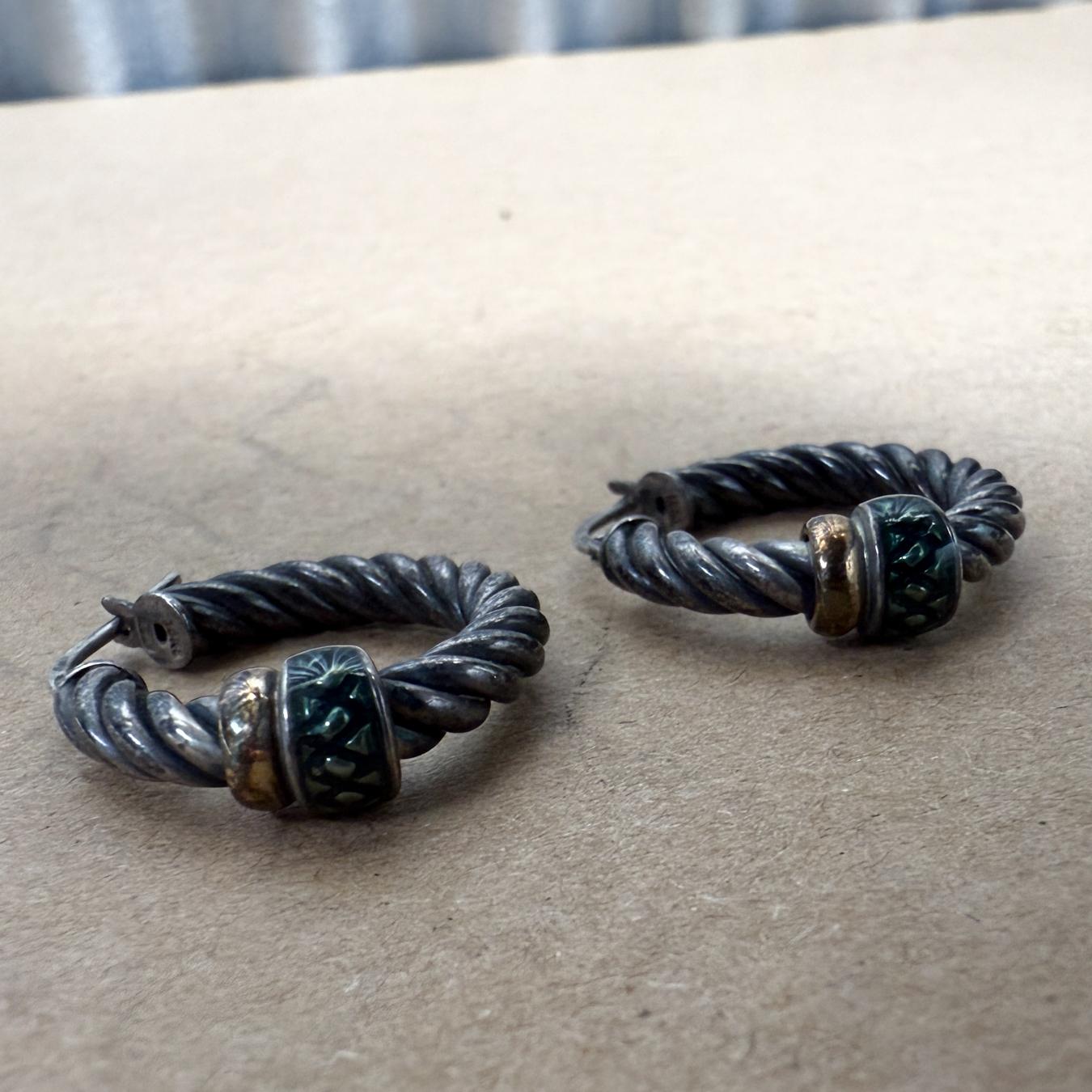 Italian Hoop Earrings Cable Twist Silver and 18K For Sale 3