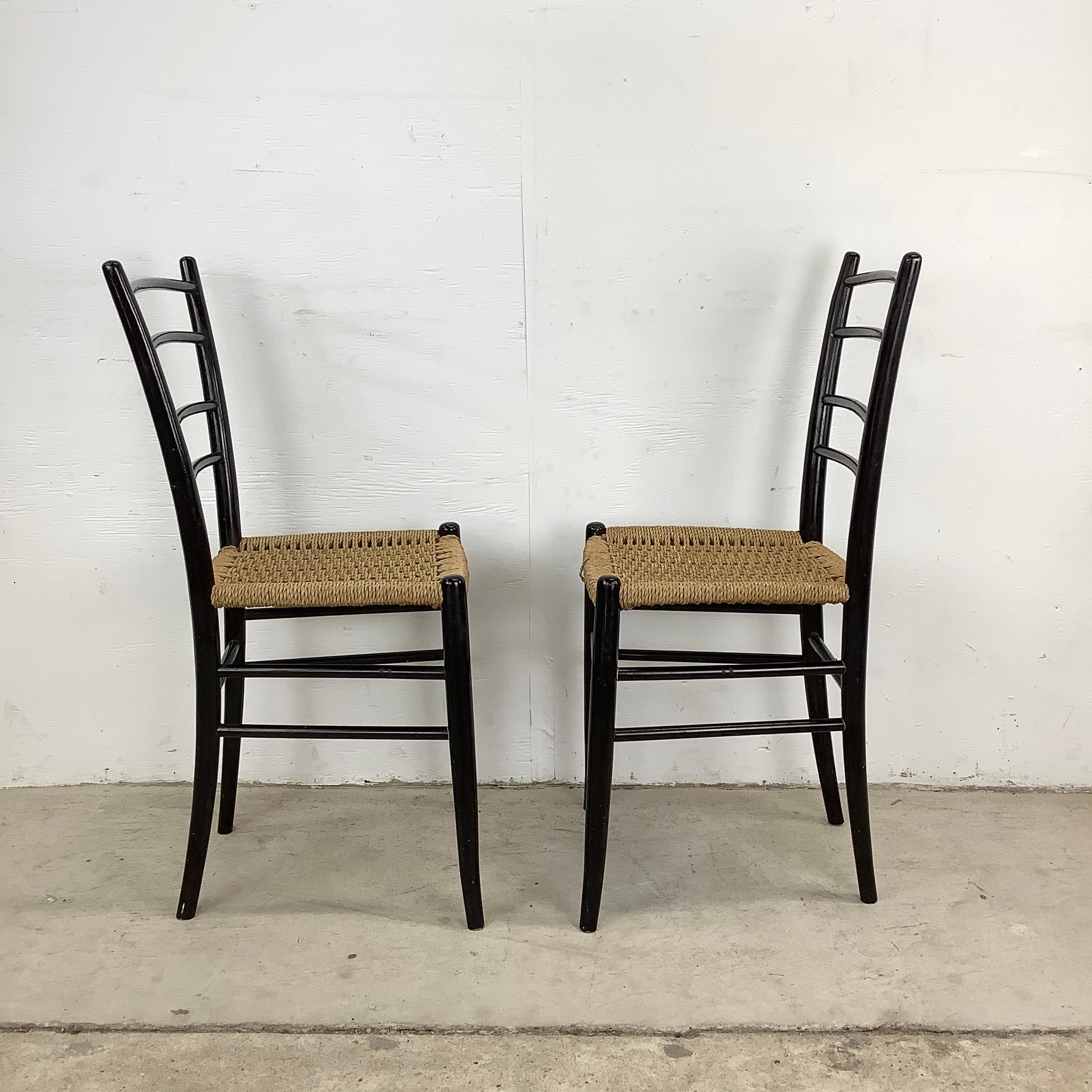Mid-Century Modern Vintage Italian Rope Seat Dining Chairs- Set of Four For Sale