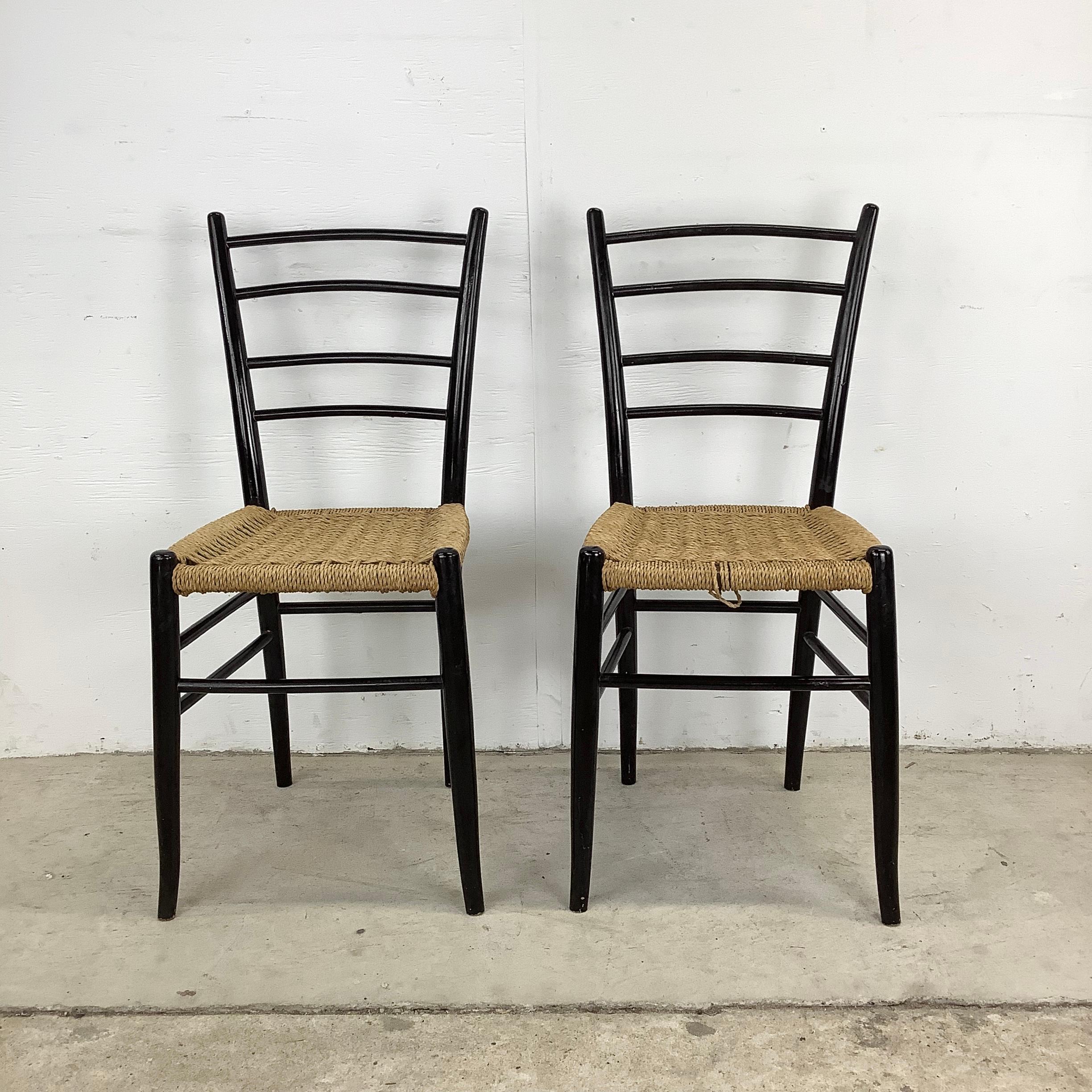 20th Century Vintage Italian Rope Seat Dining Chairs- Set of Four For Sale