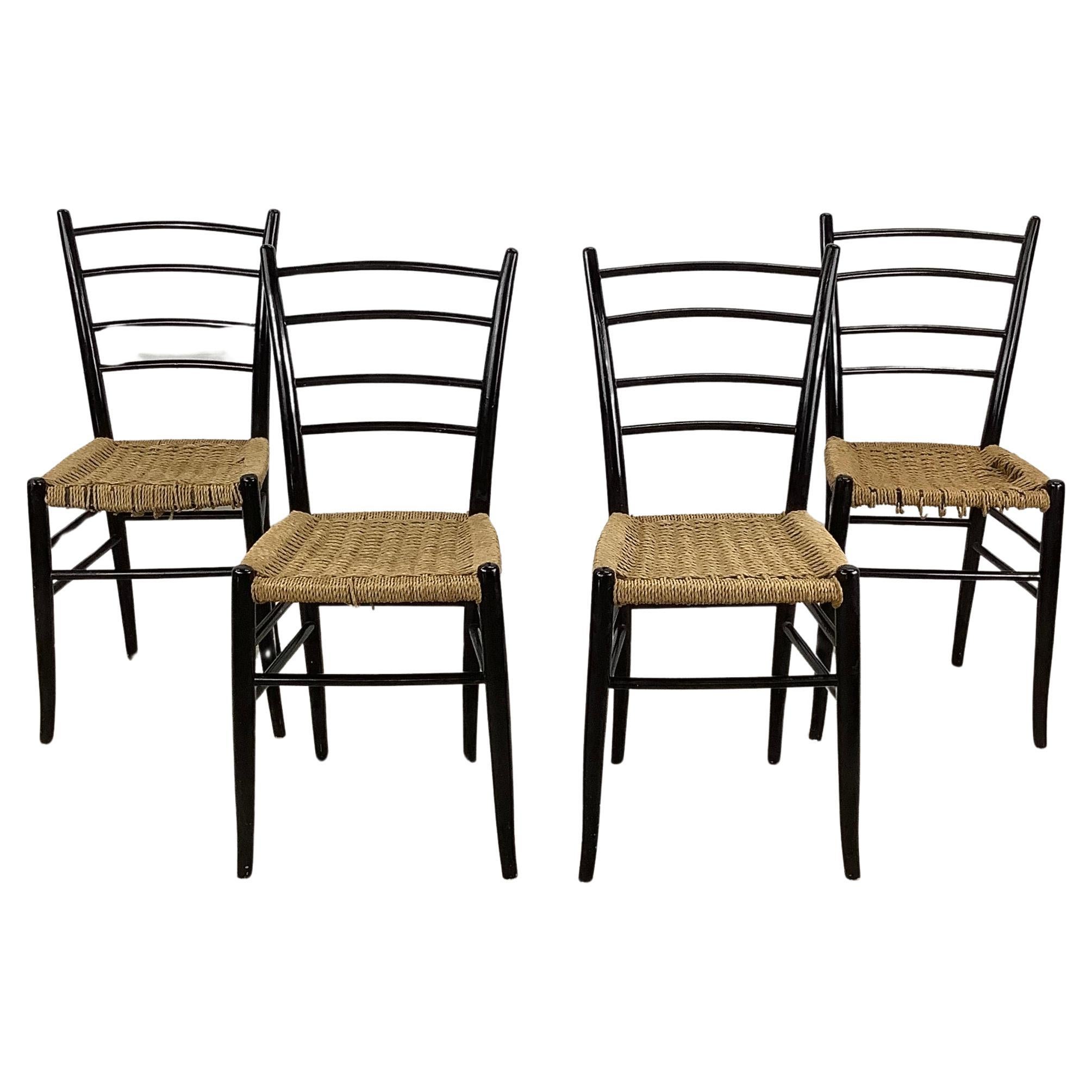 Vintage Italian Rope Seat Dining Chairs- Set of Four For Sale