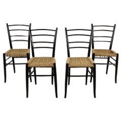 Chaises de salle à manger italiennes vintage à assise en corde - ensemble de quatre