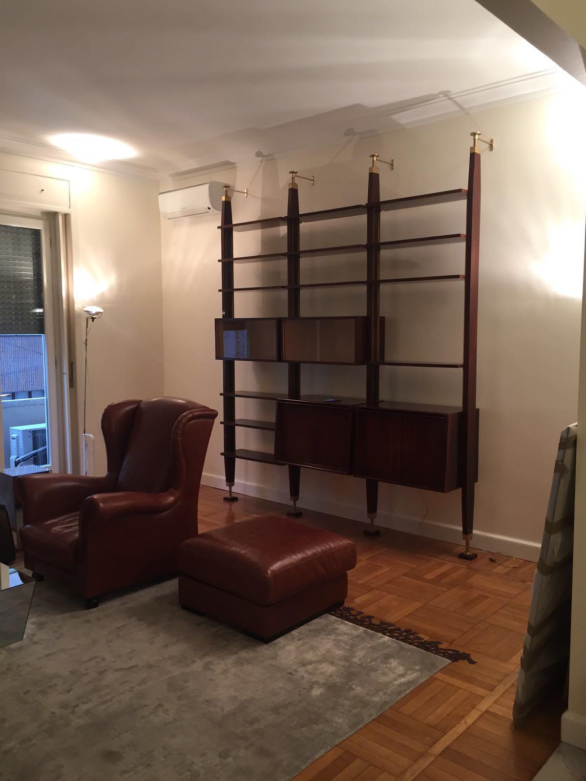Mid-Century Modern Vintage Italian Rosewood Bookcase Four Uprights and Adjustable Shelves