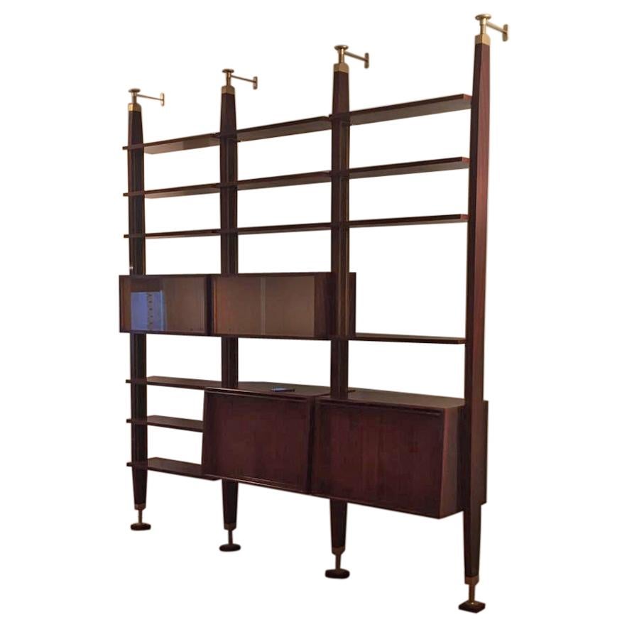 Vintage Italian Rosewood Bookcase Four Uprights and Adjustable Shelves