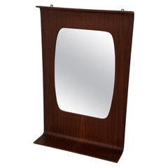 Vintage Italian Rosewood Veneer Plywood Mirror with Lower Shelf 1960