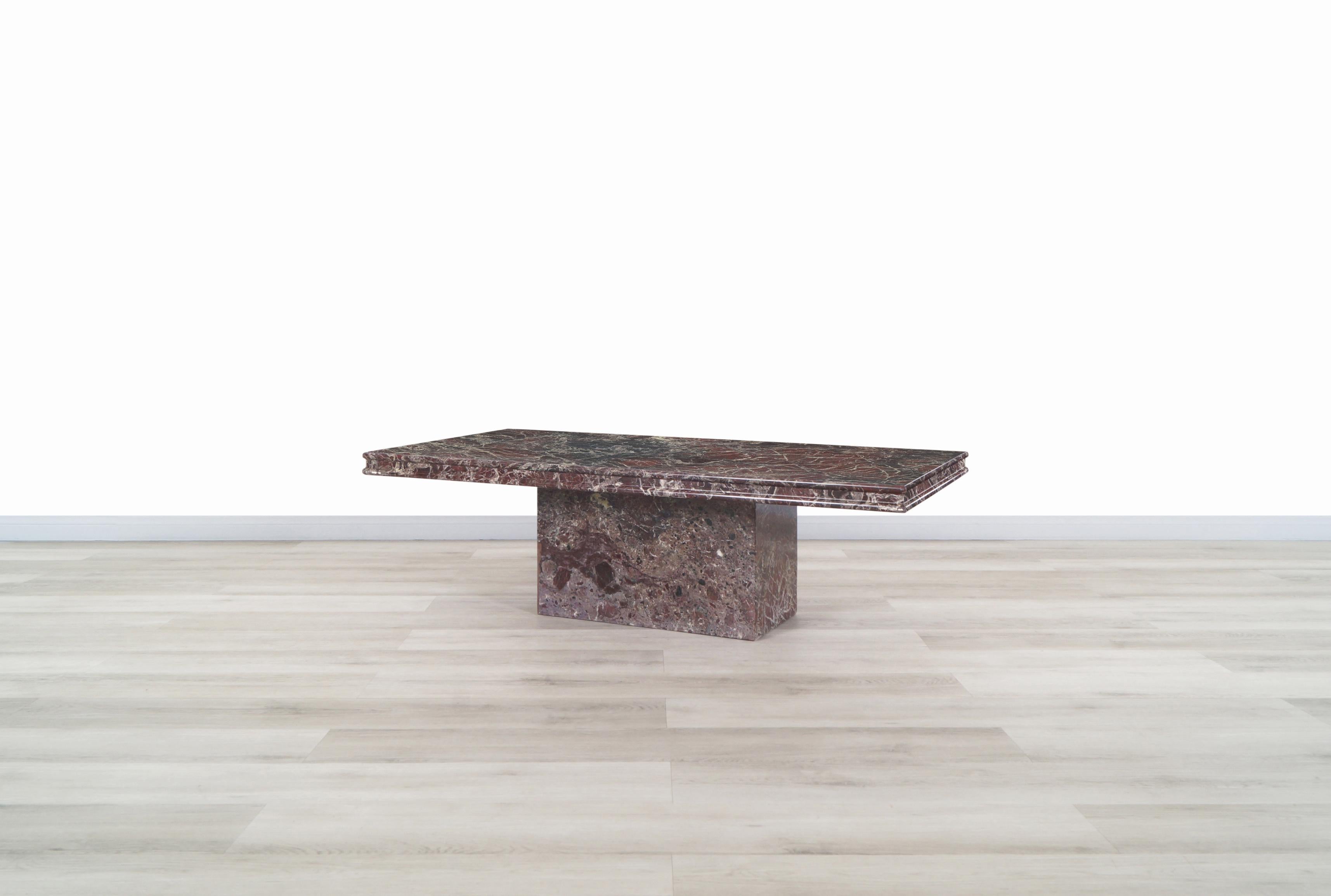 Vintage Italian Rosso Levanto Marble Coffee Table In Good Condition In North Hollywood, CA