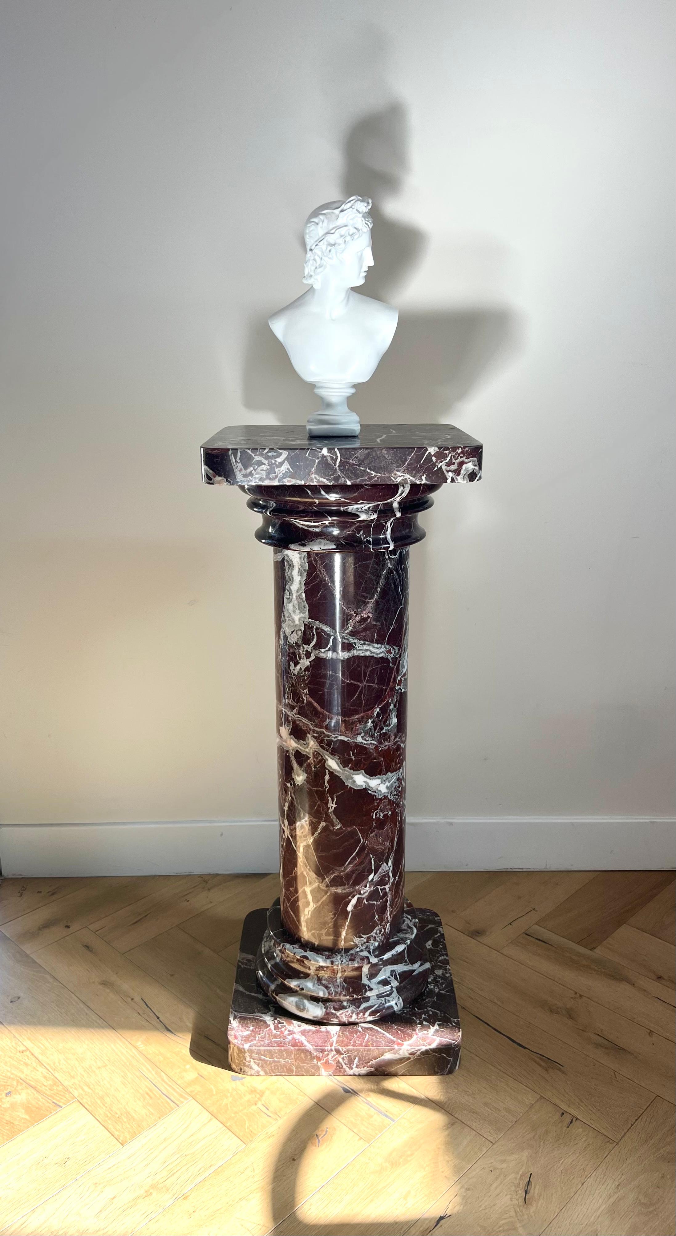 Monumental Vintage Italian Rosso Levanto Marble Pedestal, Early 20th Century 8