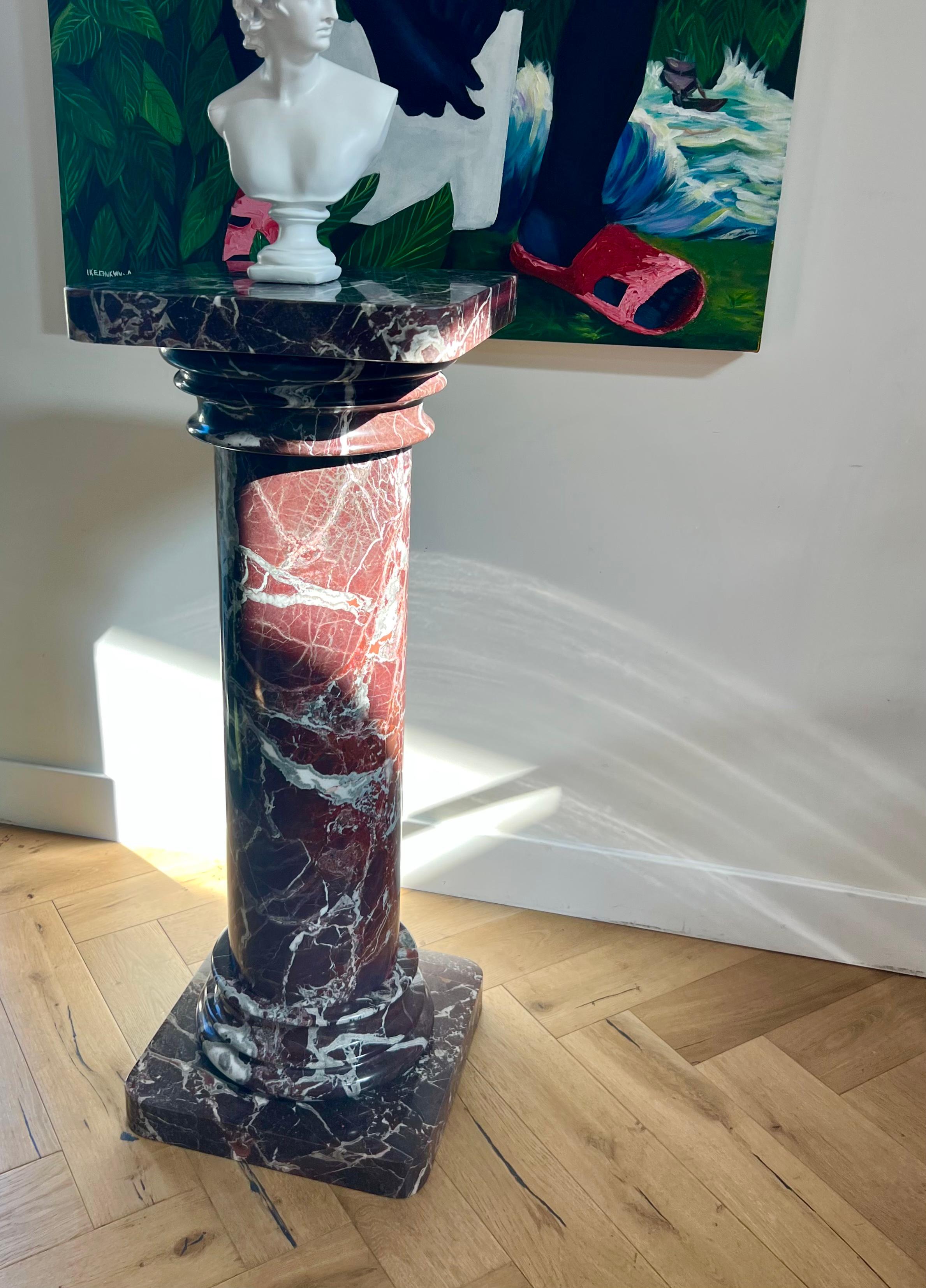 Monumental Vintage Italian Rosso Levanto Marble Pedestal, Early 20th Century 11