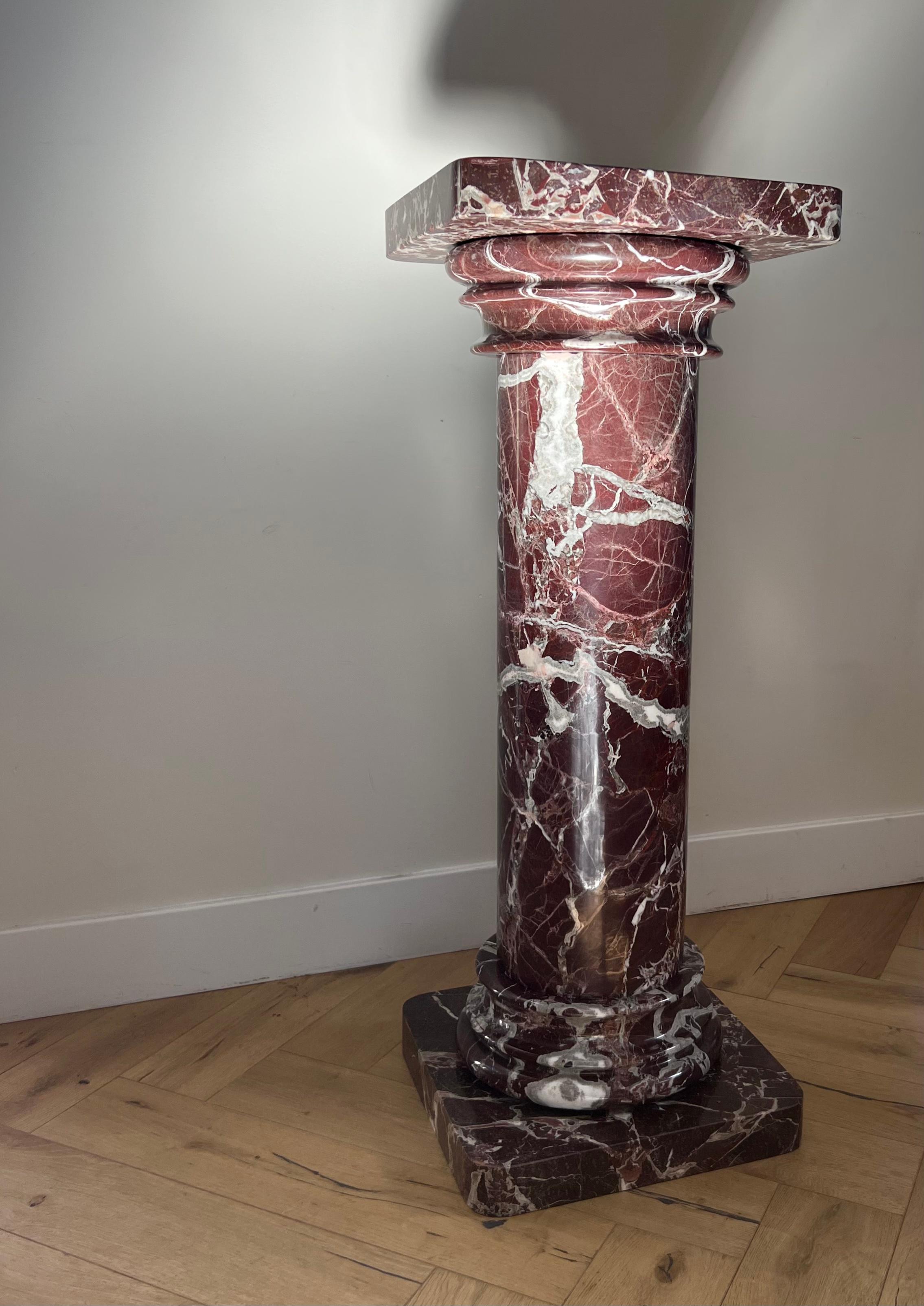 Neoclassical Monumental Vintage Italian Rosso Levanto Marble Pedestal, Early 20th Century